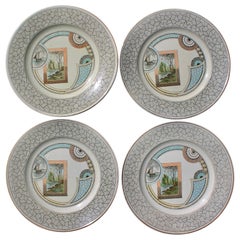 4 Teller „Excelsior“ von Old Hall, Ästhetizismus, Christopher Dresser zugeschrieben.