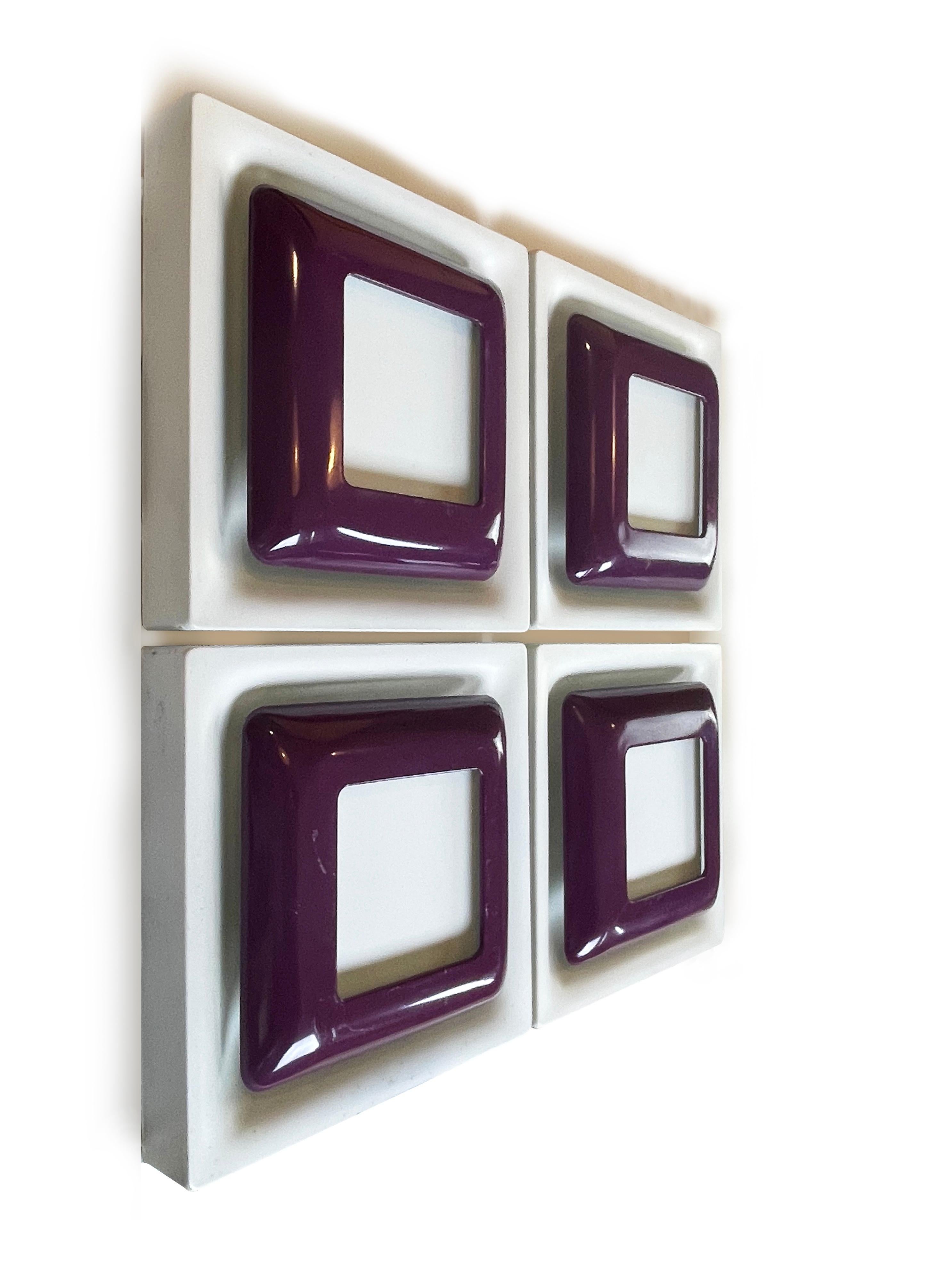 Machine-Made 4 Op Art Wall Sconces Square Lamps White & Purple Metal by Doria, Germany 1970s For Sale