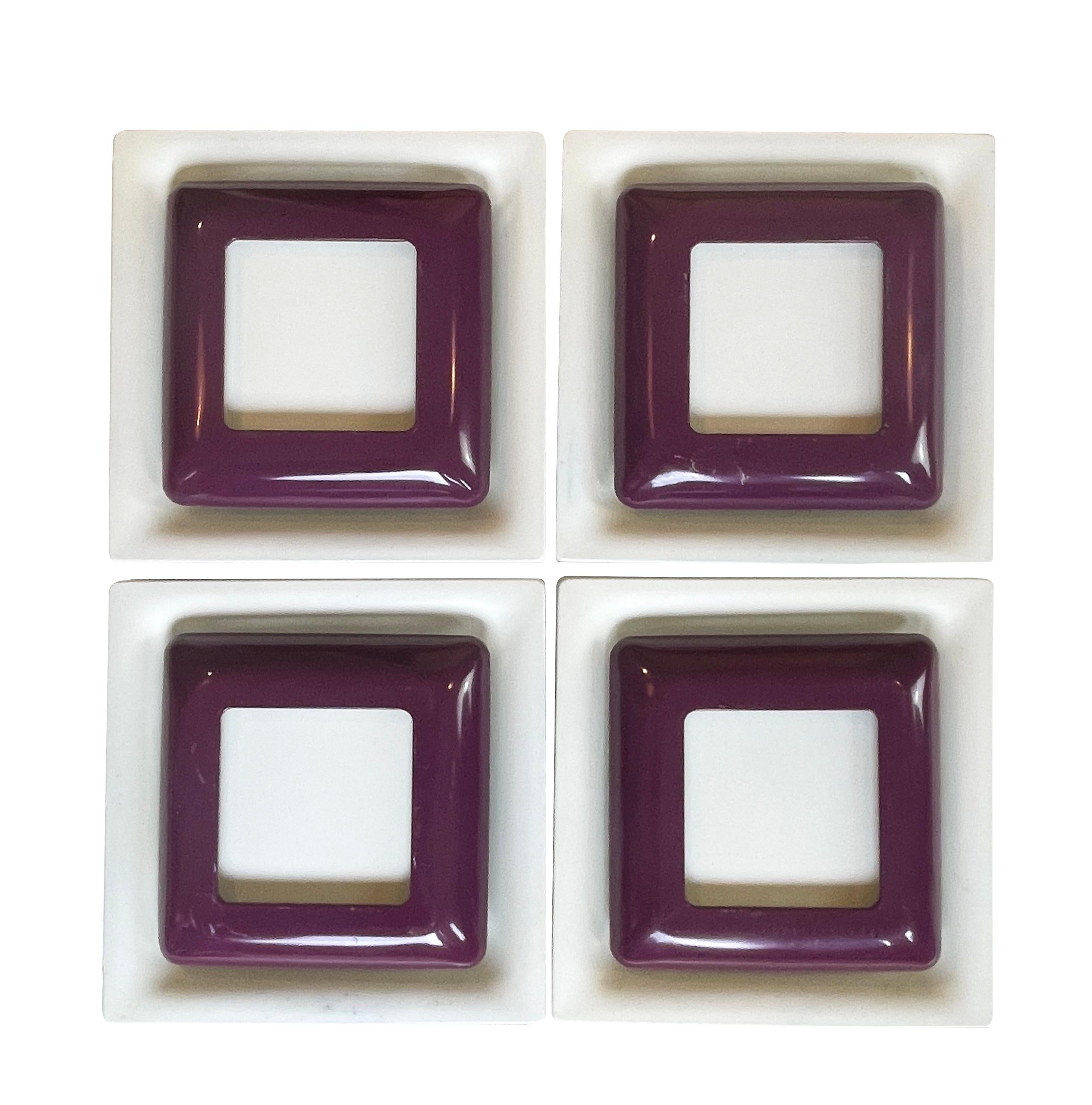 4 Op Art Wall Sconces Square Lamps White & Purple Metal by Doria, Germany 1970s In Good Condition For Sale In Andernach, DE