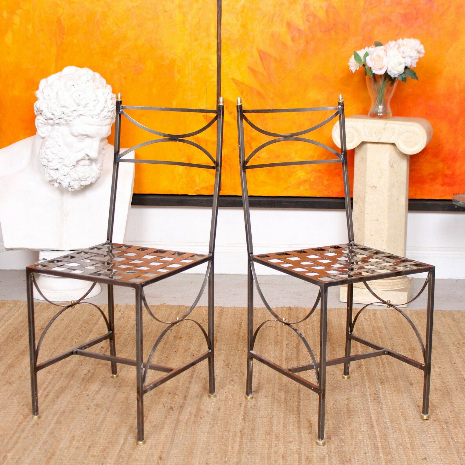 An attractive set of industrial design anodized steel handwrought orangery chairs.