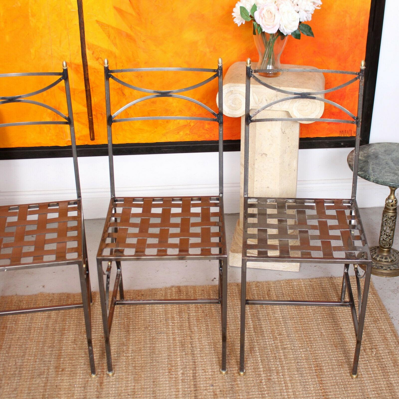 4 Orangery Dining Chairs Industrial Anodized Wrought Steel In Good Condition For Sale In Newcastle upon Tyne, GB