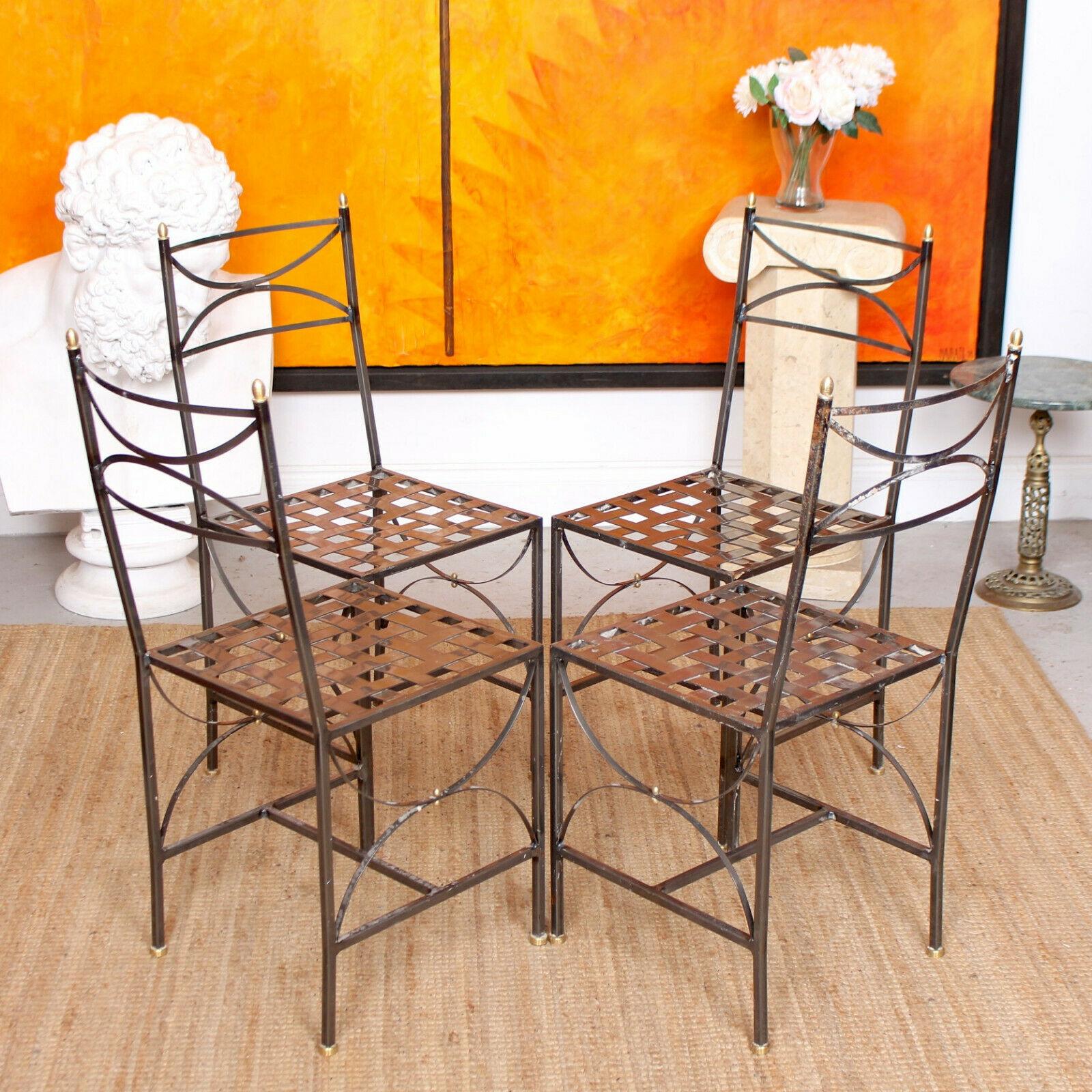 20th Century 4 Orangery Dining Chairs Industrial Anodized Wrought Steel For Sale