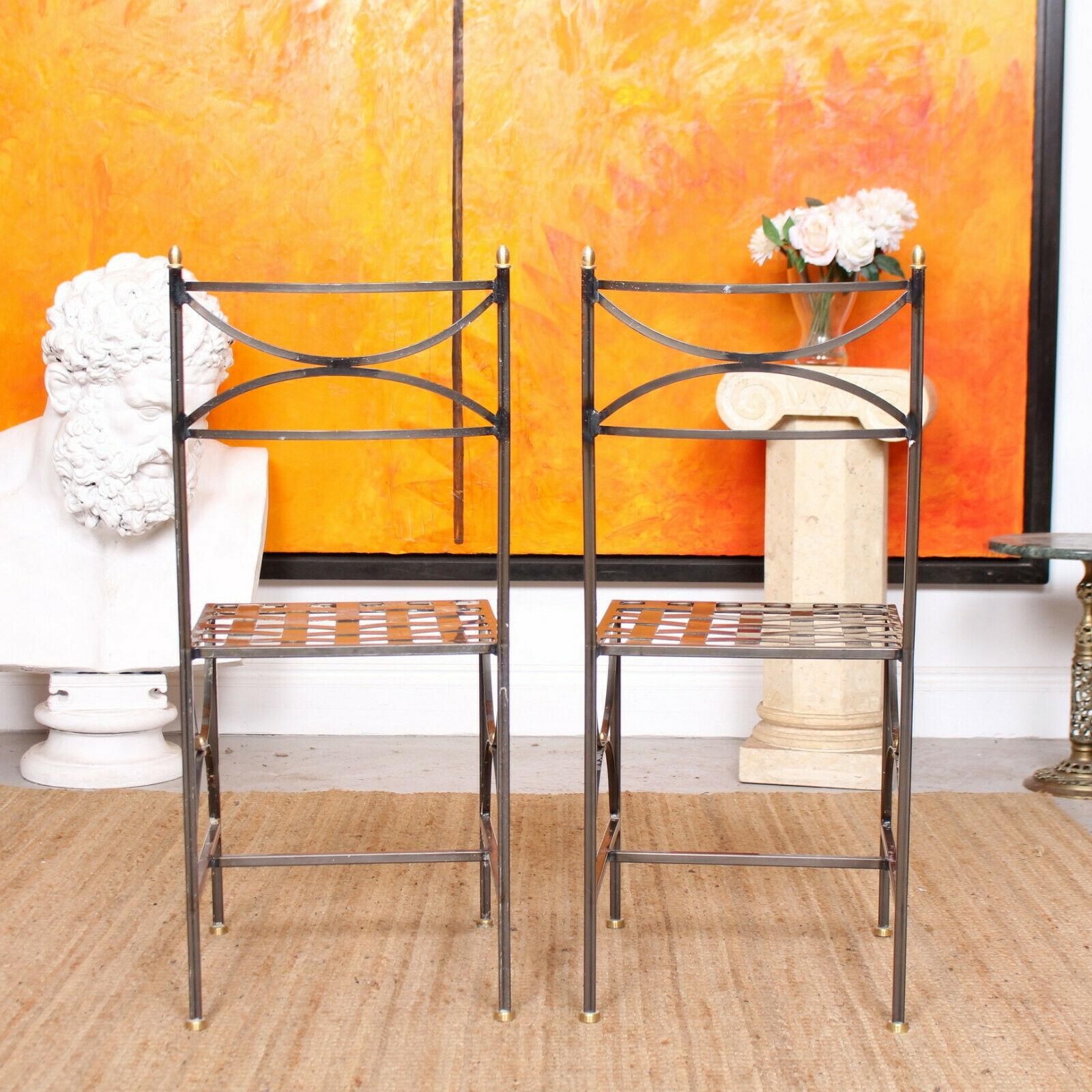 4 Orangery Dining Chairs Industrial Anodized Wrought Steel For Sale 2