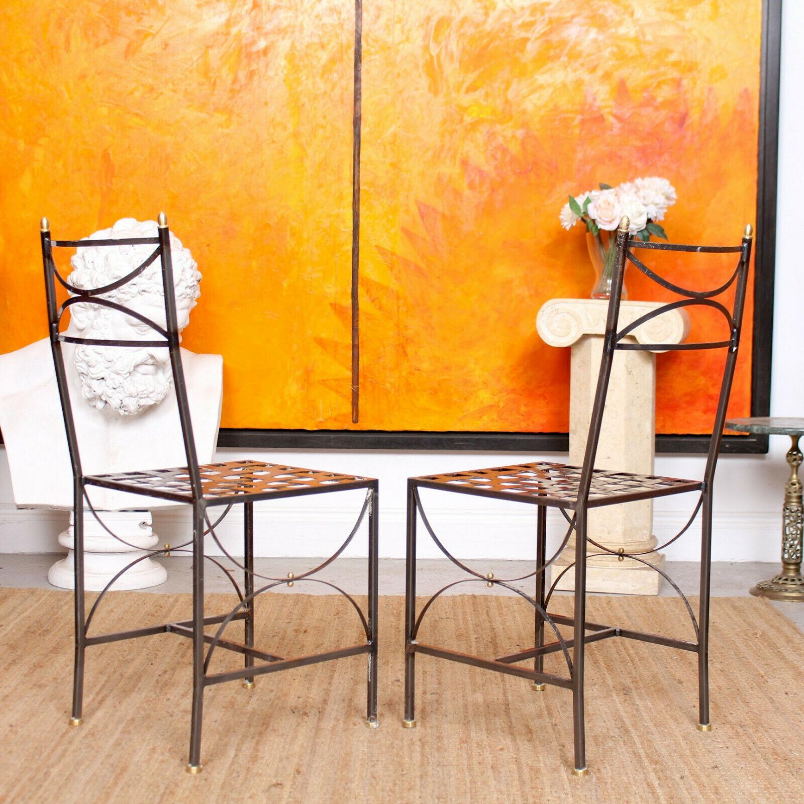 4 Orangery Dining Chairs Industrial Anodized Wrought Steel For Sale 3
