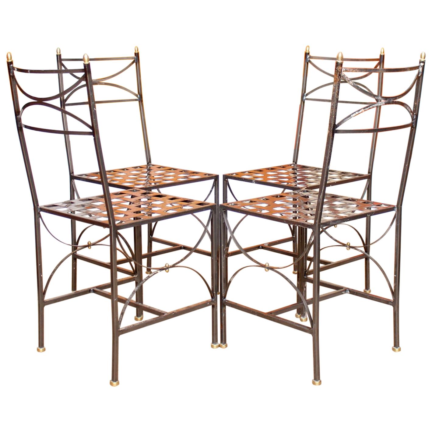 4 Orangery Dining Chairs Industrial Anodized Wrought Steel For Sale