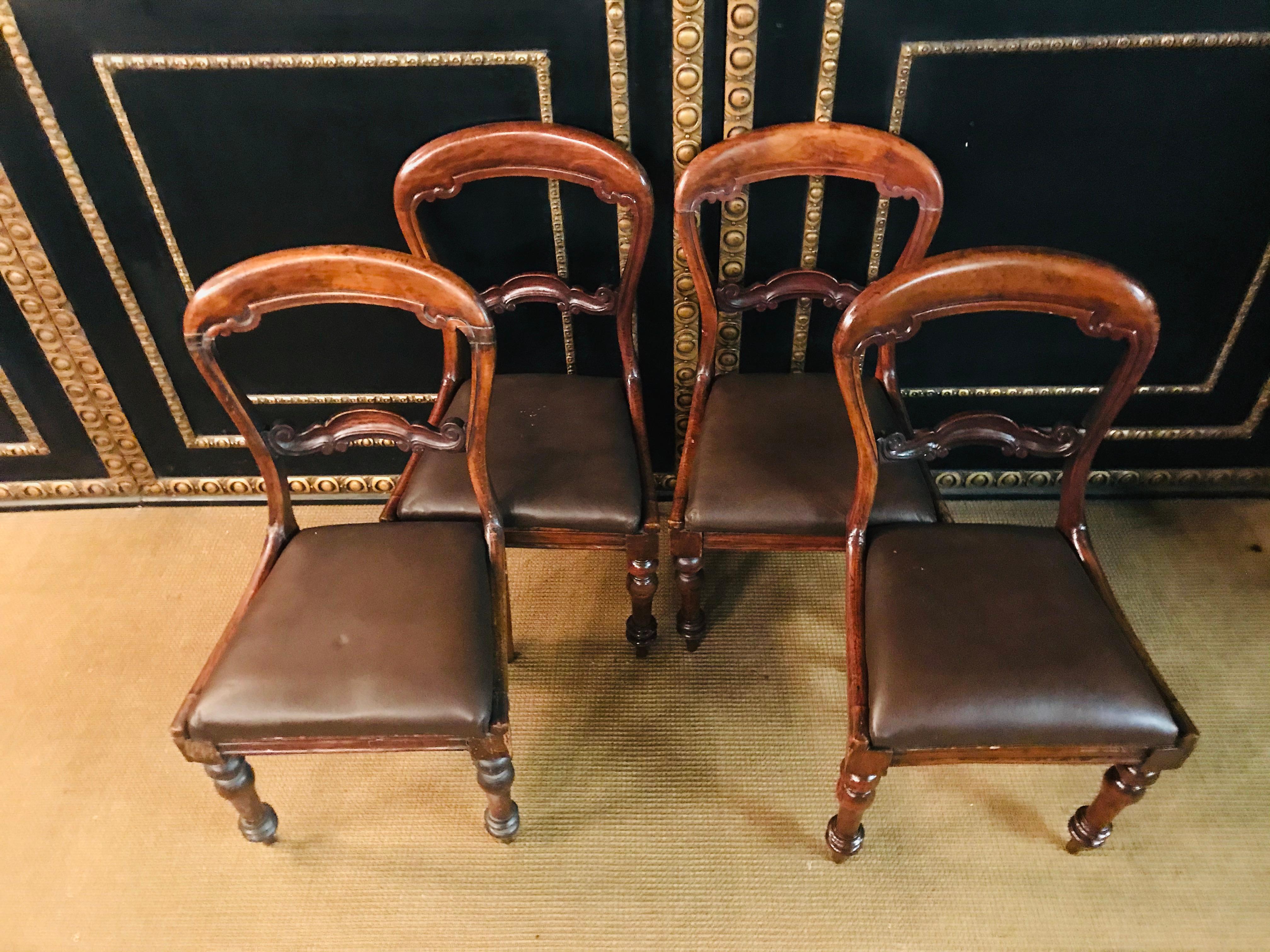 German 4 Original antique Biedermeier Chairs Solid Mahogany, circa 1840 For Sale
