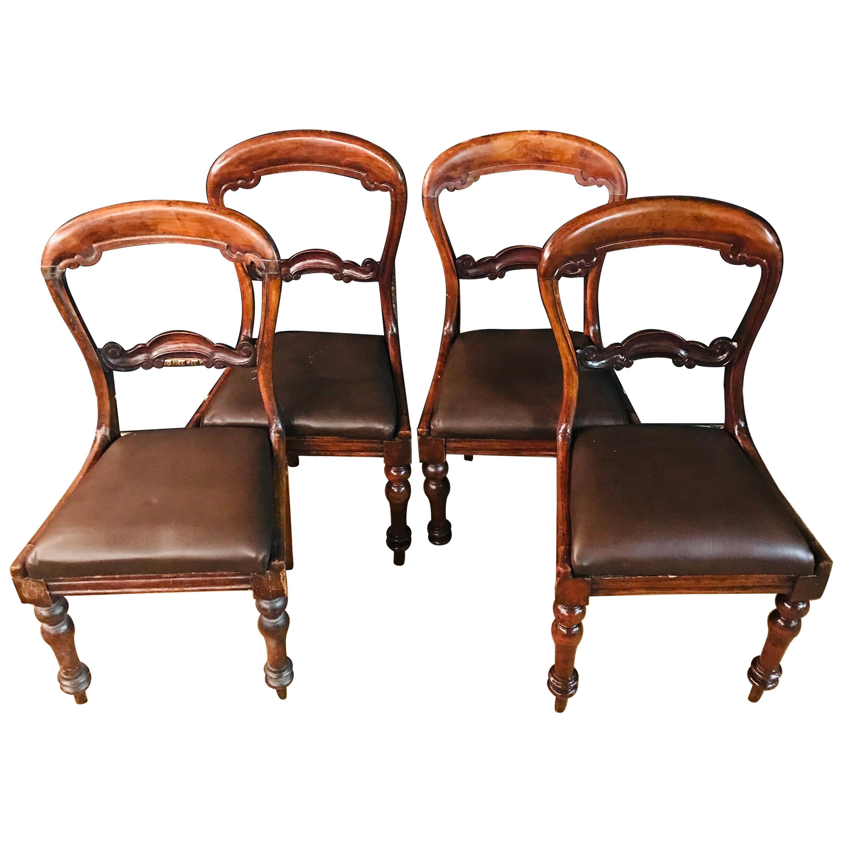 4 Original antique Biedermeier Chairs Solid Mahogany, circa 1840 For Sale