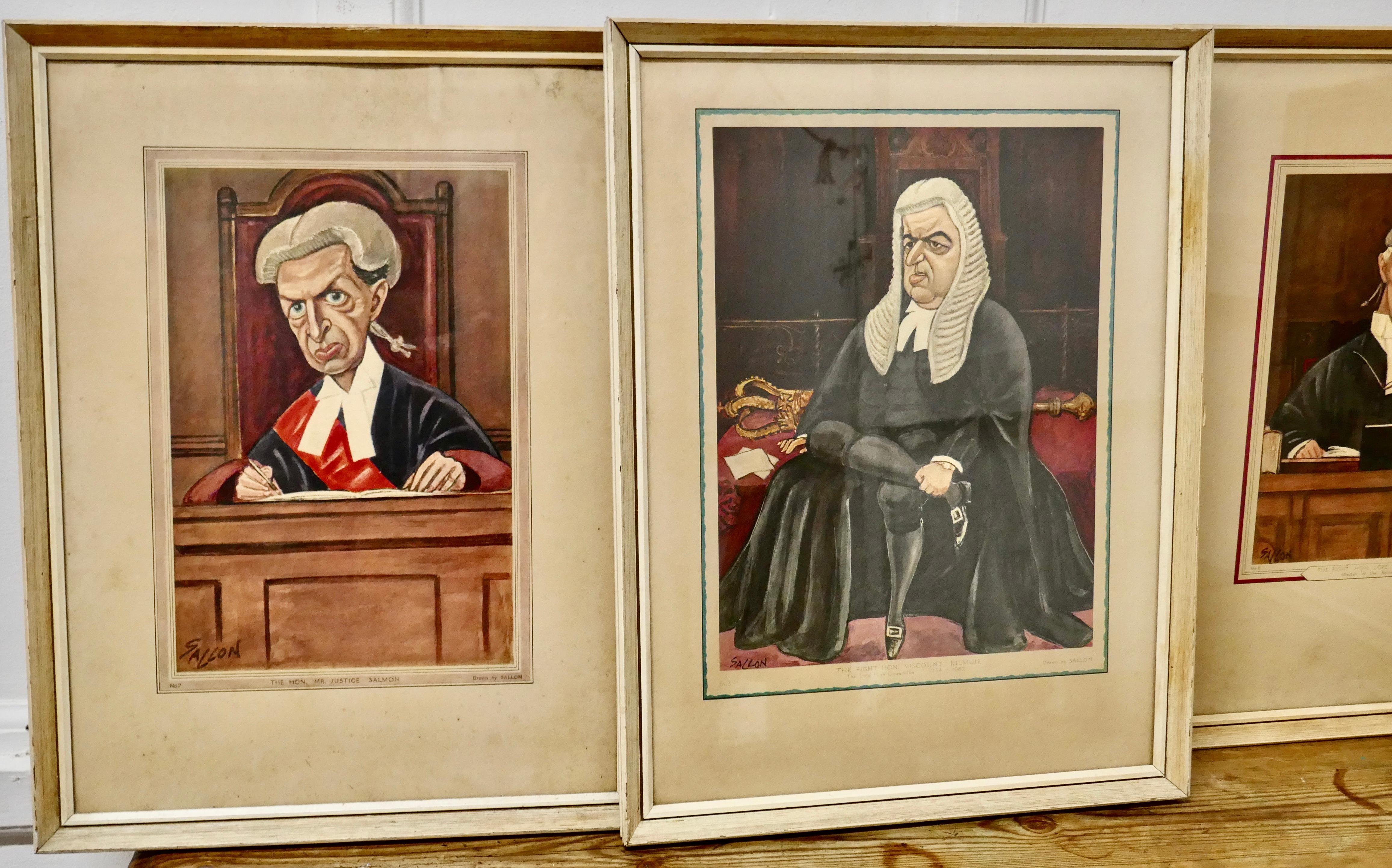 Expressionist 4 Original Caricature Prints of Honourable Justices of Great Britain by Sallo For Sale