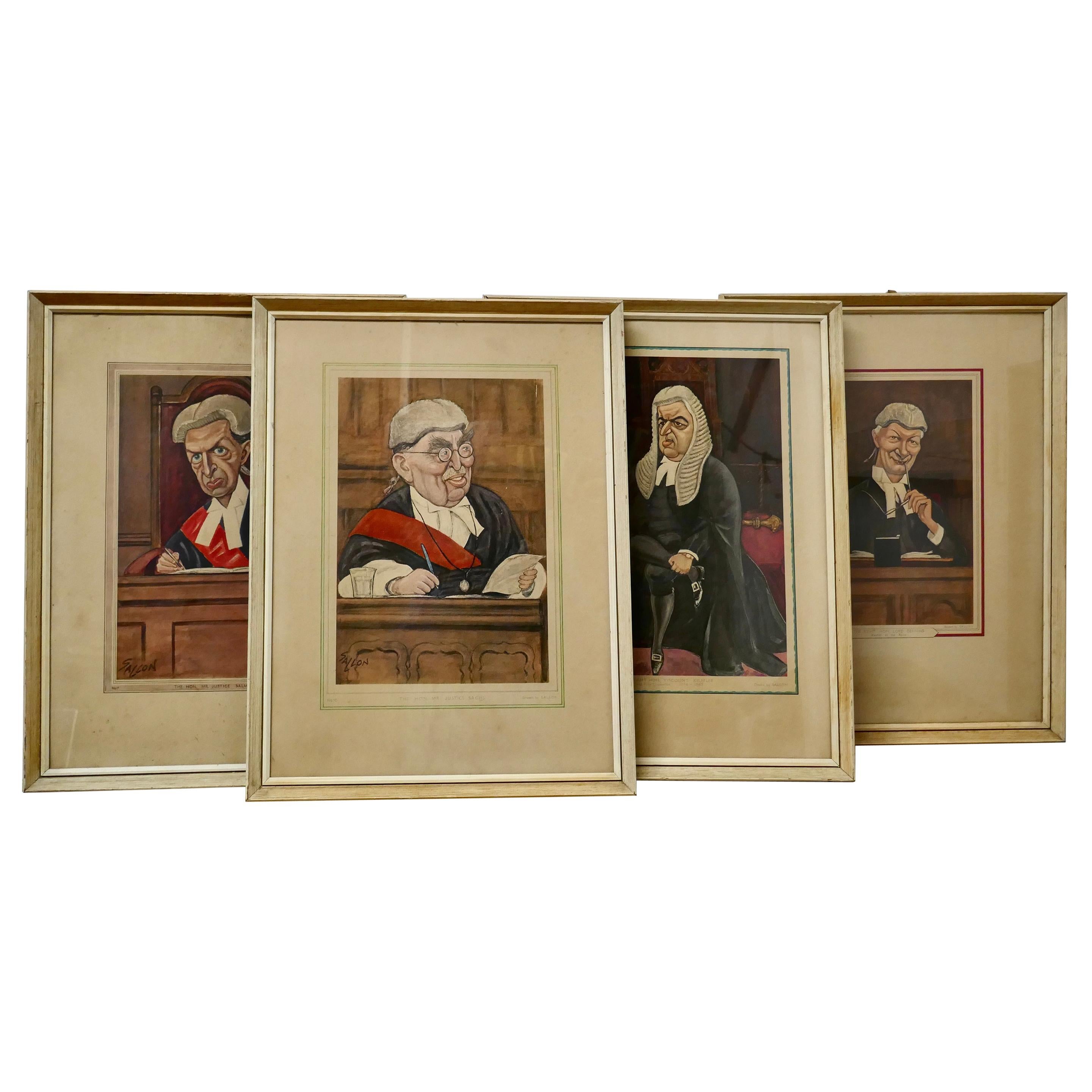 4 Original Caricature Prints of Honourable Justices of Great Britain by Sallo For Sale