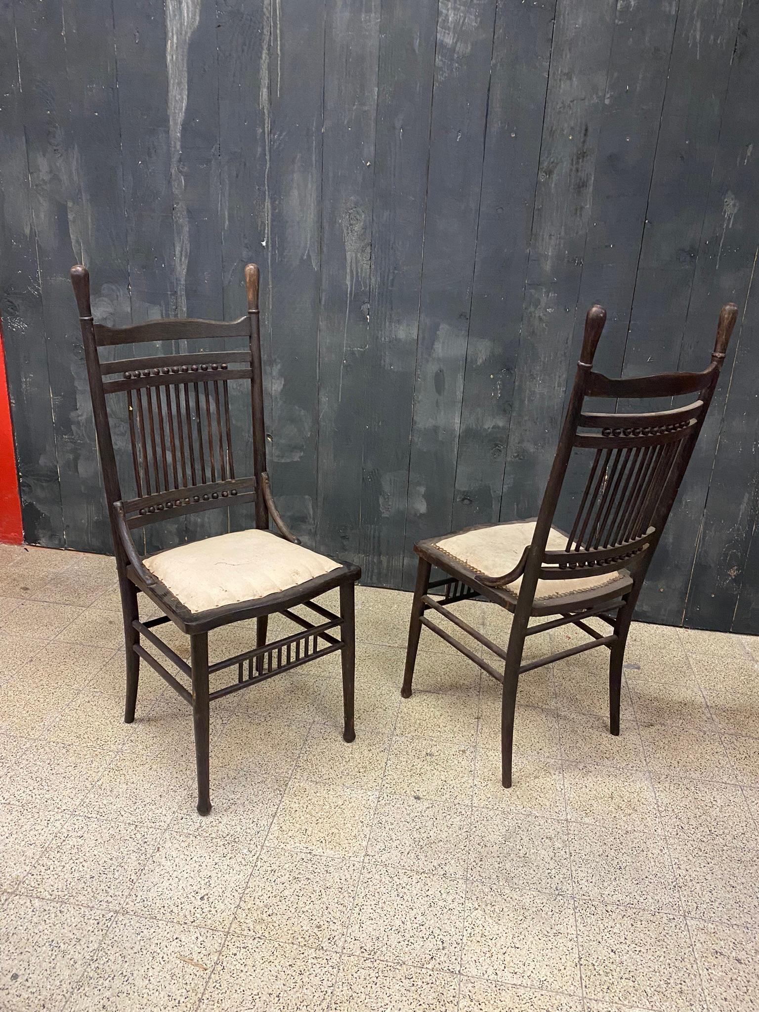 4 chaises originales en chêne de la période 1900 en chêne  en vente 5