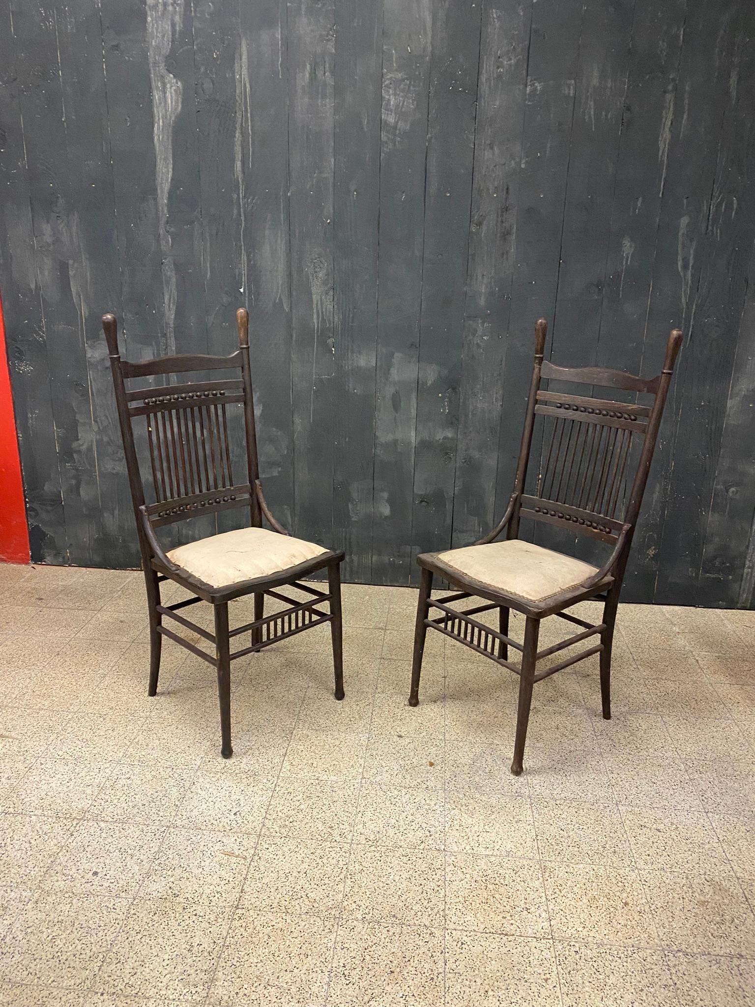 4 chaises originales en chêne de la période 1900 en chêne  Bon état - En vente à Saint-Ouen, FR