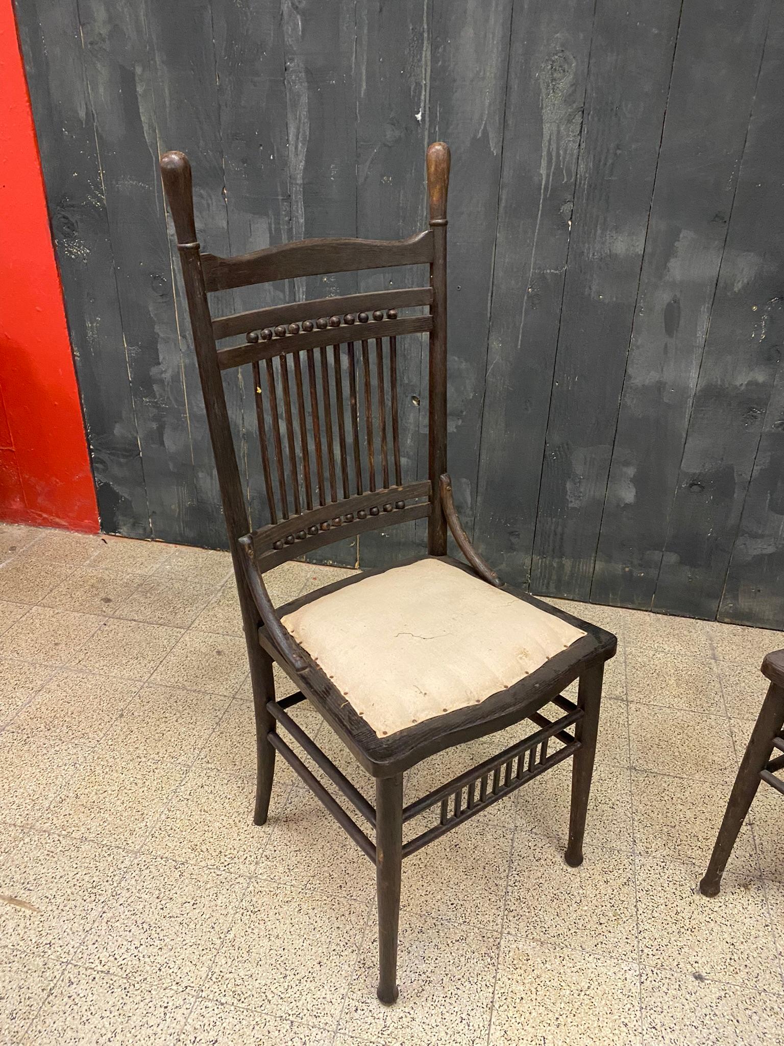 4 Original Chairs from the 1900 Period in Oak  In Good Condition For Sale In Saint-Ouen, FR