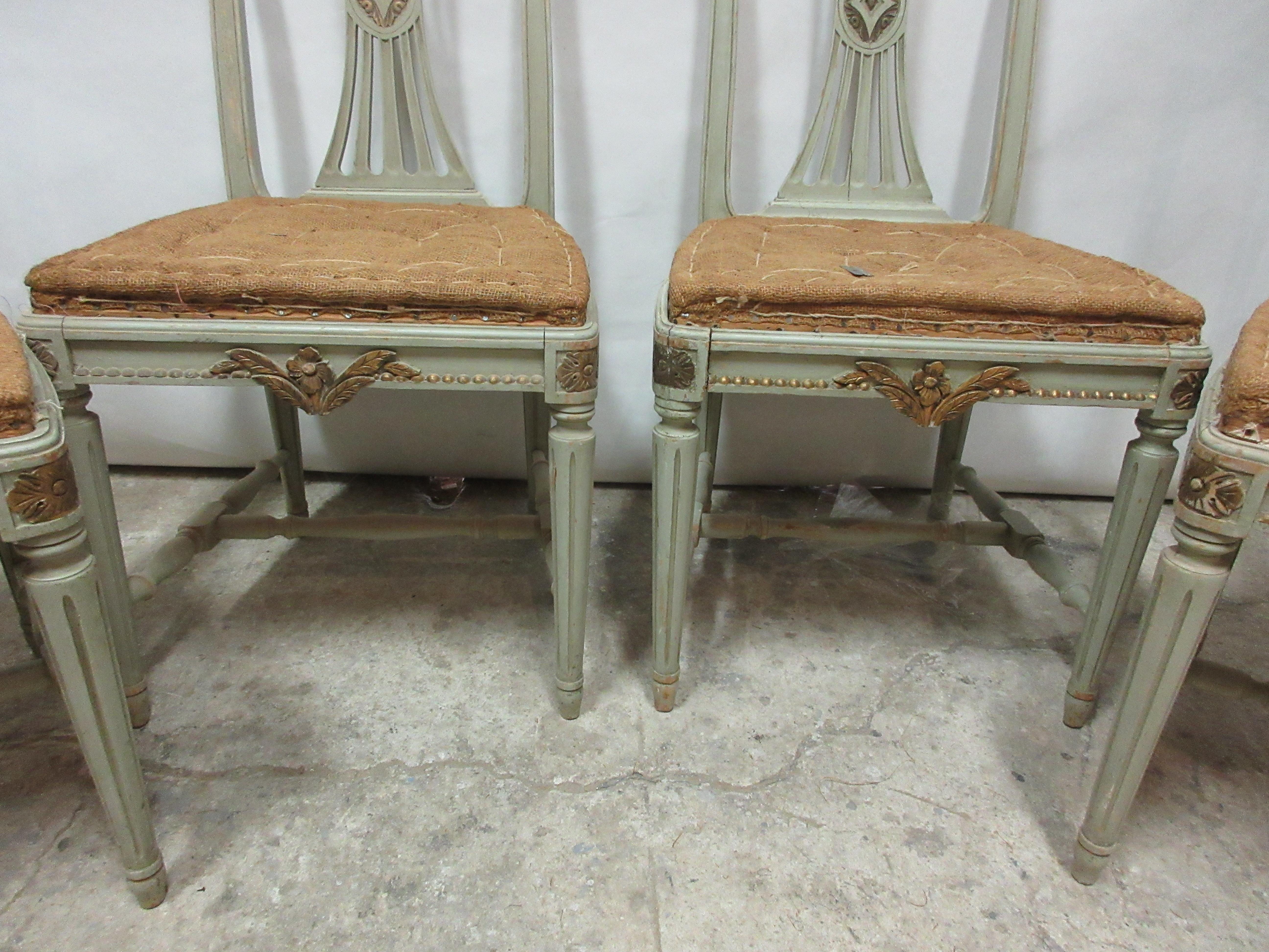 4 Original Paint Swedish Gustavian Side Chairs In Distressed Condition In Hollywood, FL