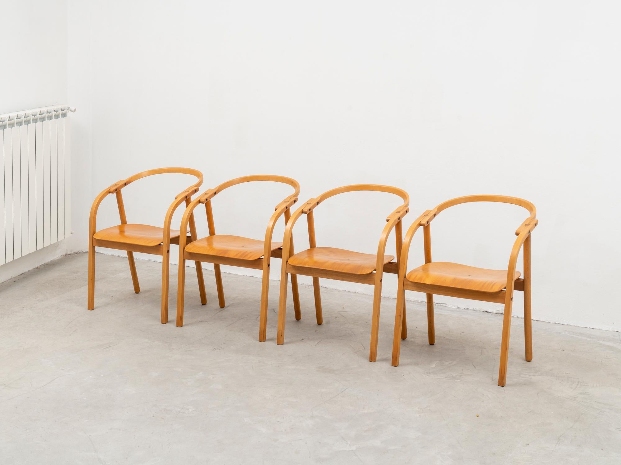 Post-Modern 4 “Otto” Organic Wood Armchairs by Werther Toffoloni & Piero Palange for Ibis  For Sale