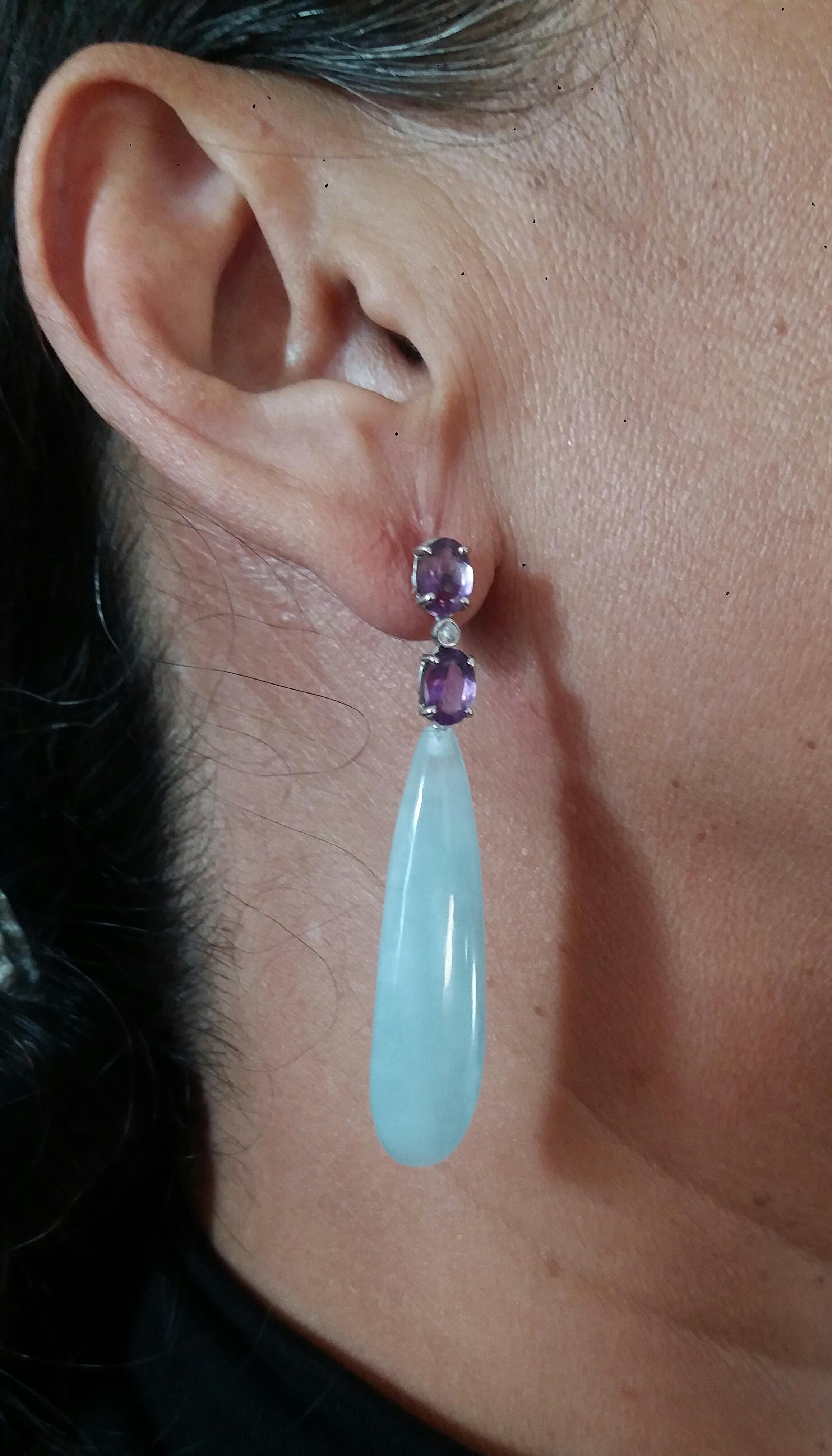 4 Oval Faceted Amethyst Gold Diamonds 2 Drop Shape Genuine Aquamarine Earrings For Sale 6