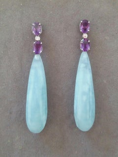 4 Ovale facettierte Amethyst Gold Diamanten 2 Tropfenform Echte Aquamarin Ohrringe