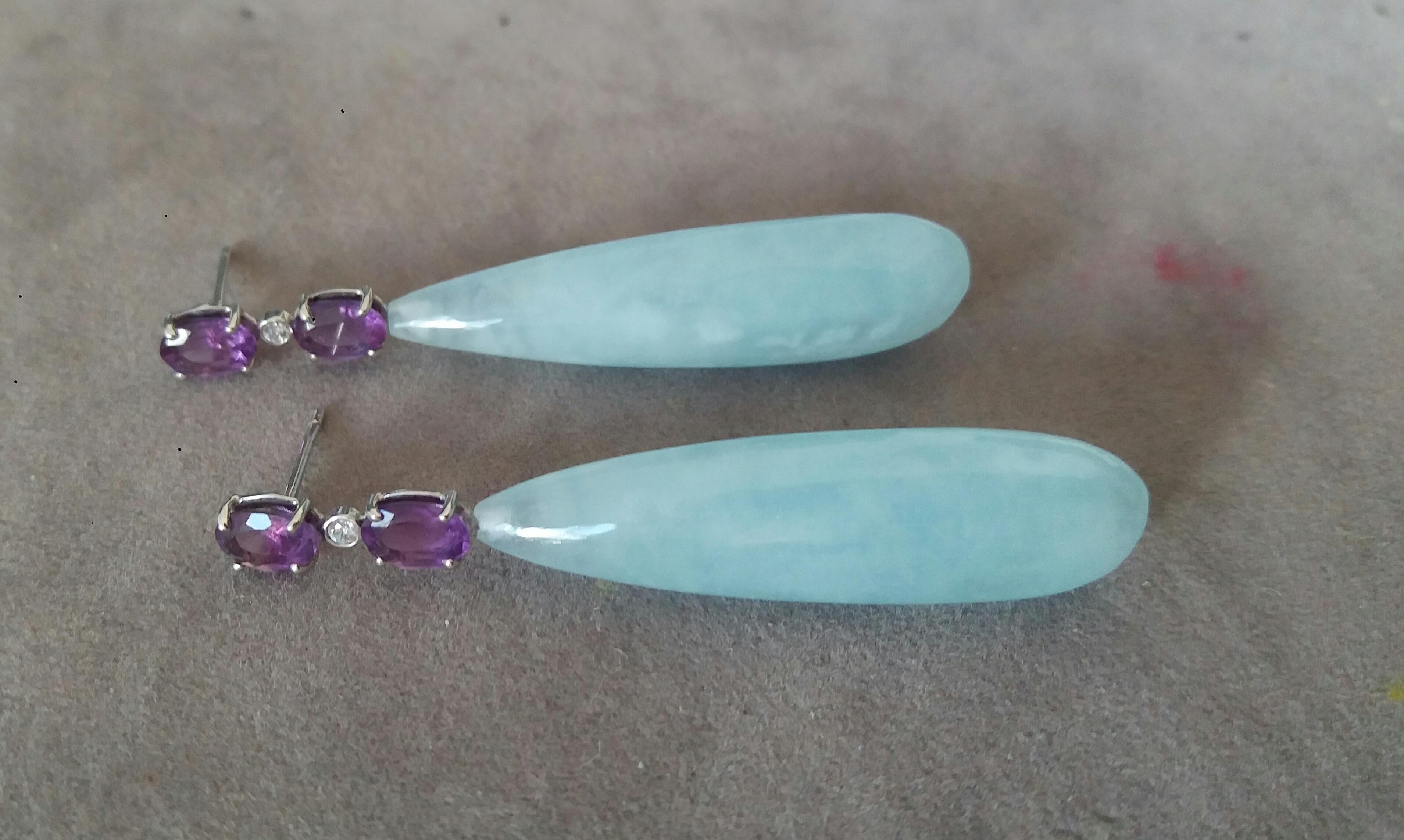 4 Oval Faceted Amethyst Gold Diamonds 2 Drop Shape Genuine Aquamarine Earrings In New Condition For Sale In Bangkok, TH