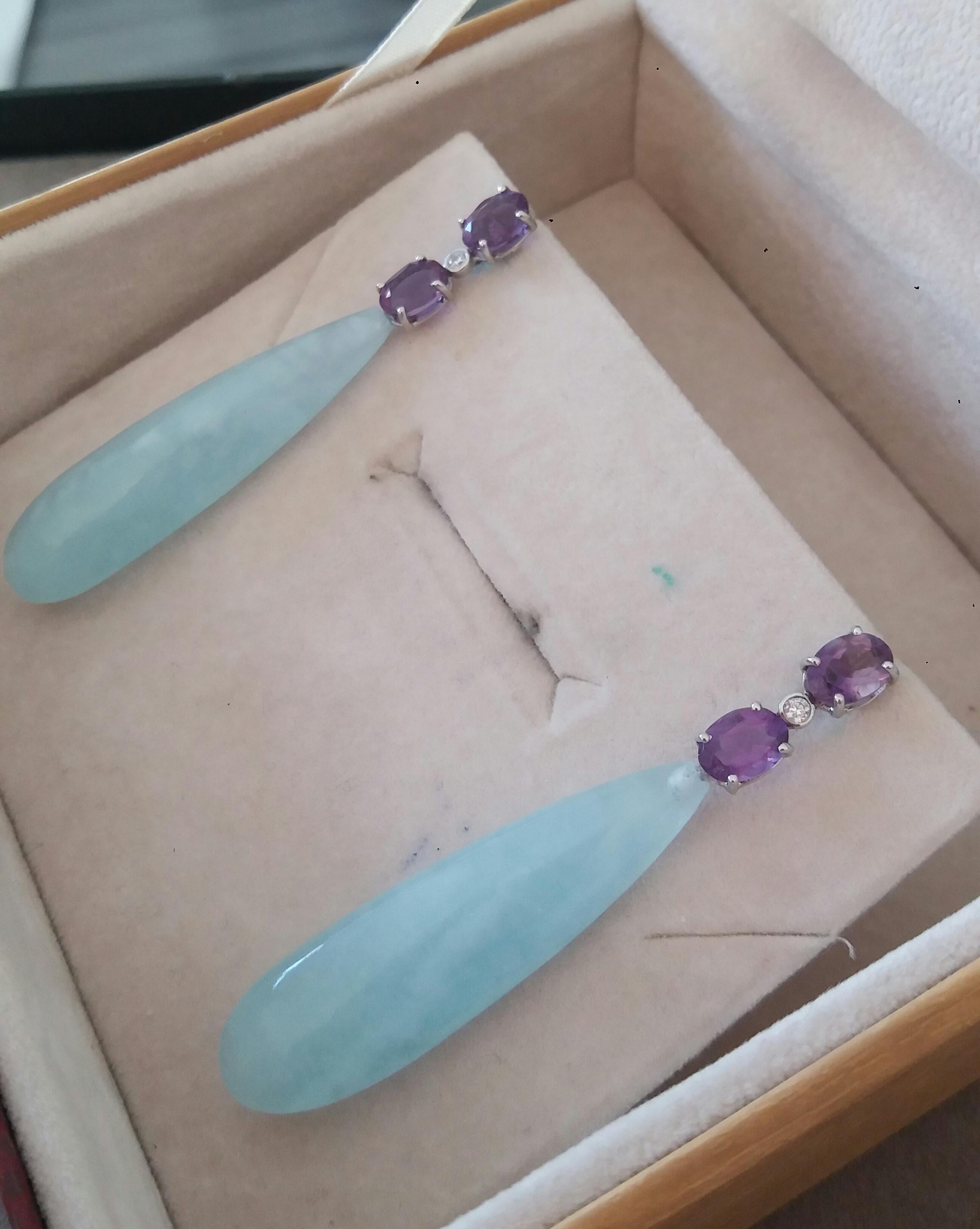 4 Oval Faceted Amethyst Gold Diamonds 2 Drop Shape Genuine Aquamarine Earrings For Sale 3