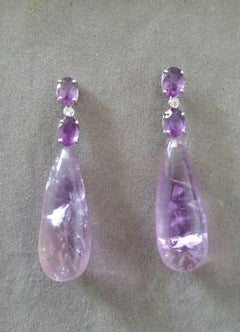 4 Oval Faceted Amethyst Gold Diamonds 2 Genuine Drop Shape Amethyst   Earrings