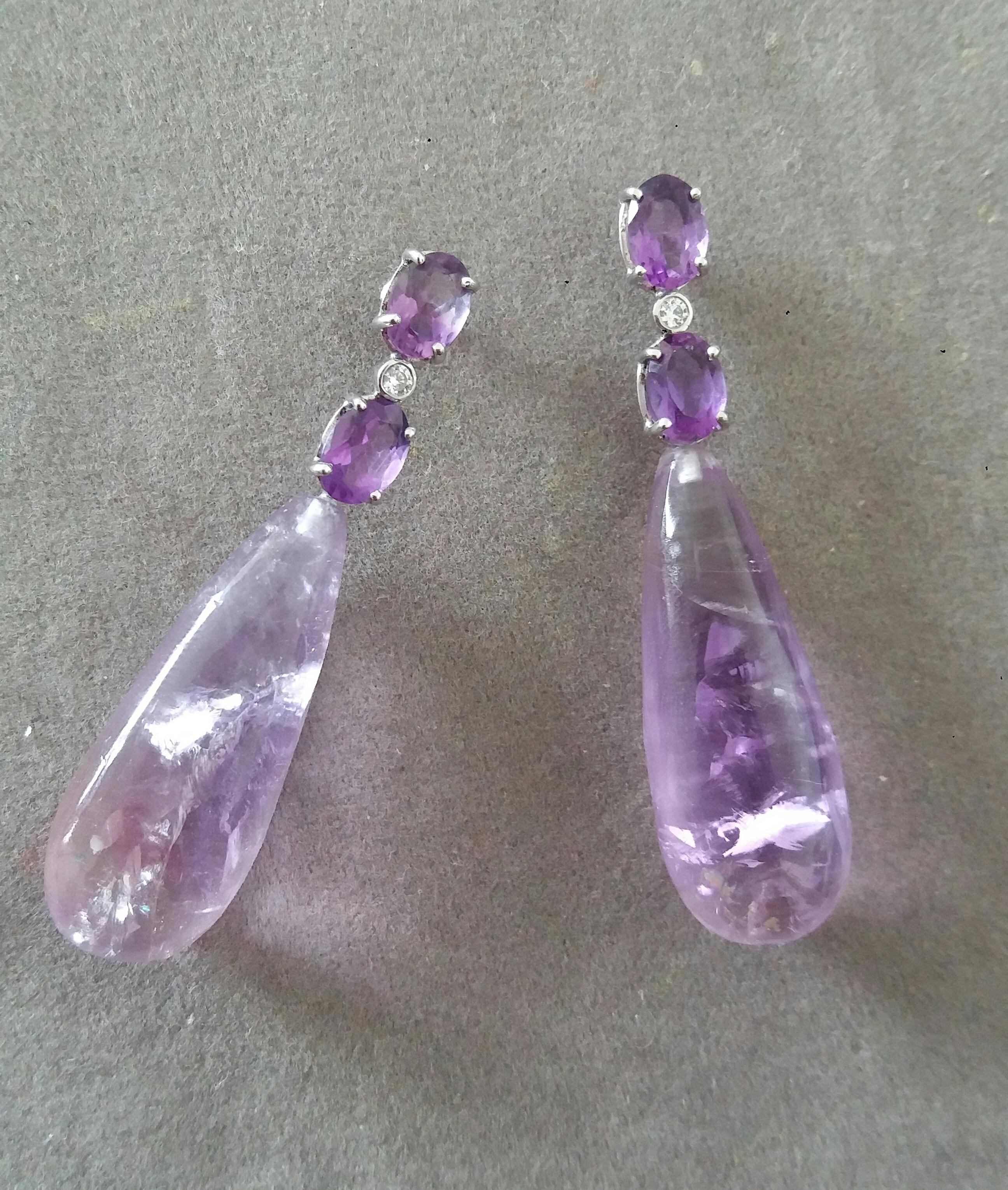 Mixed Cut 4 Oval Faceted Amethyst Gold Diamonds 2 Genuine Drop Shape Amethyst   Earrings For Sale