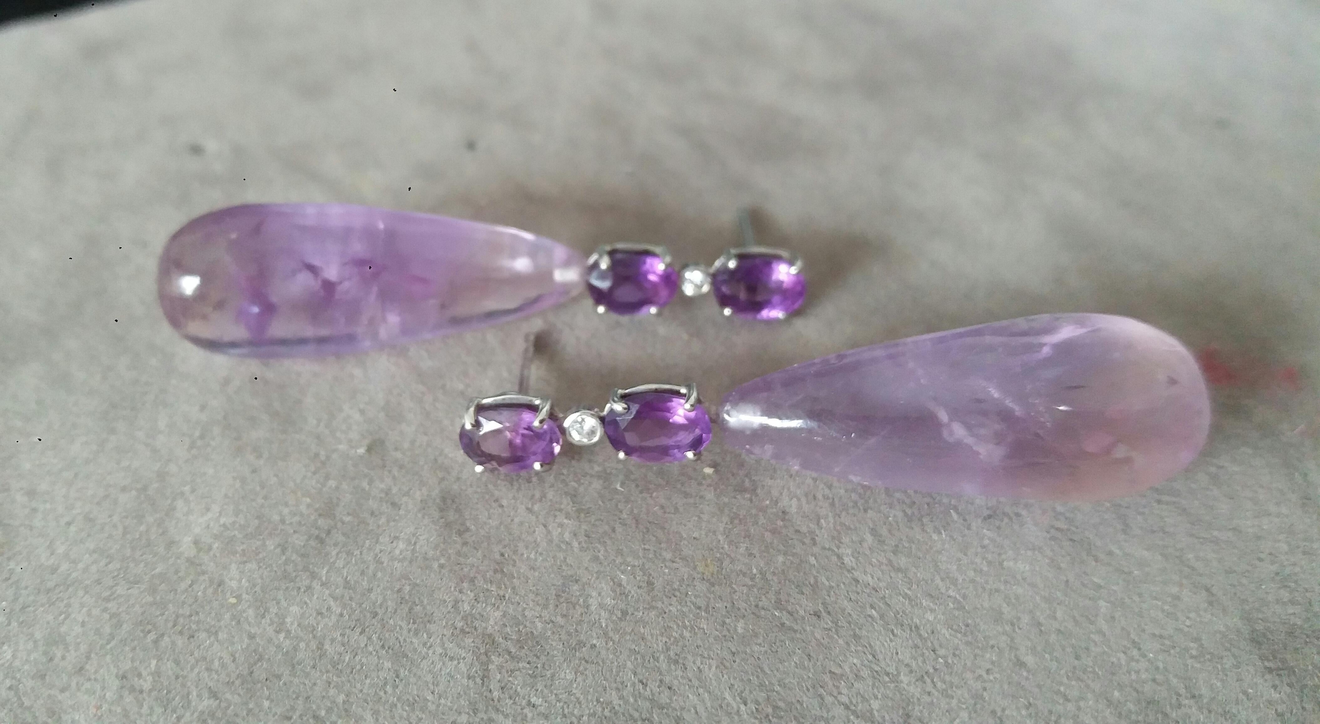 4 Oval Faceted Amethyst Gold Diamonds 2 Genuine Drop Shape Amethyst   Earrings In New Condition For Sale In Bangkok, TH