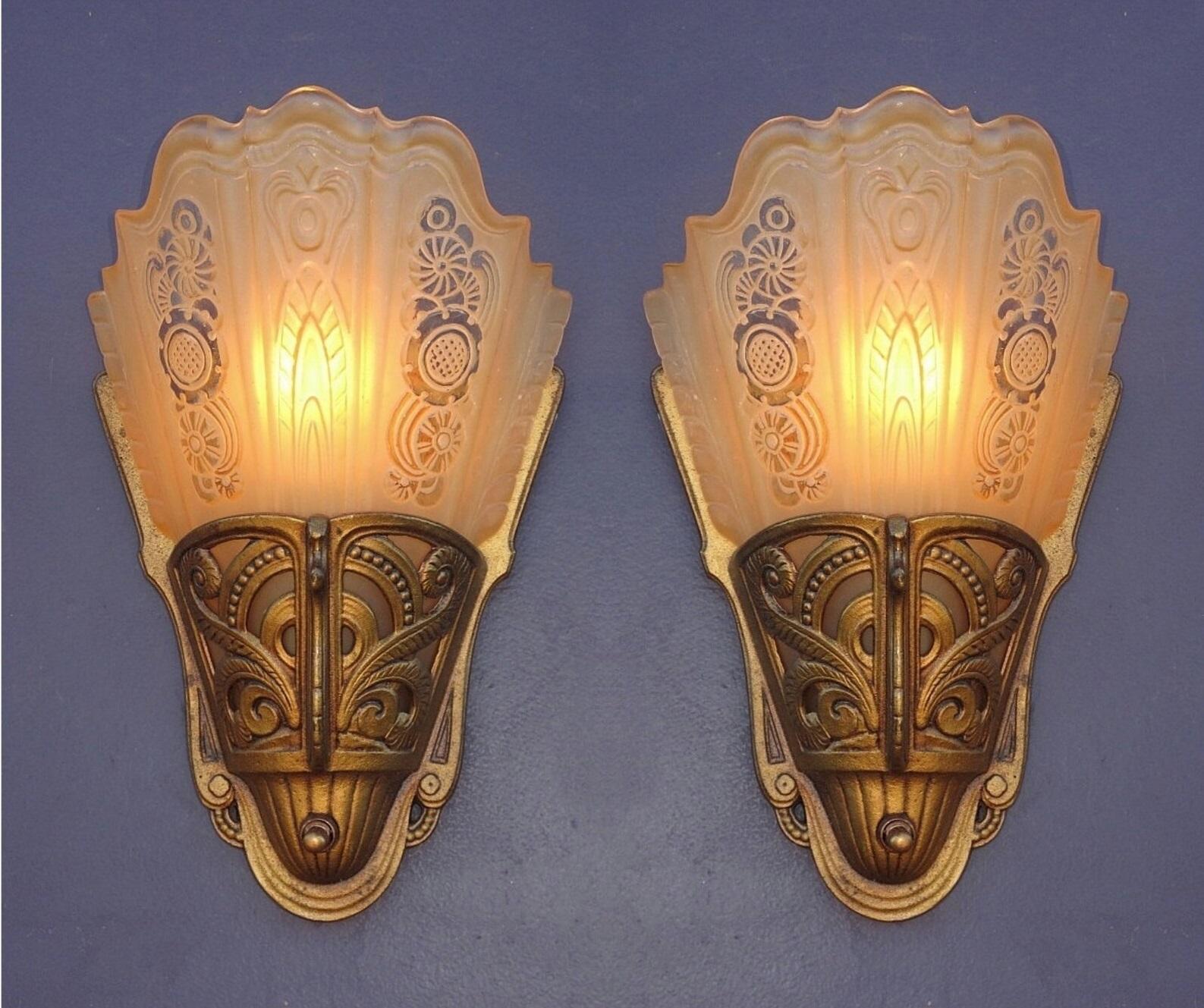 American 3 Pair Vintage Restored Regal Sconces with Consolidated Shades priced per pair For Sale