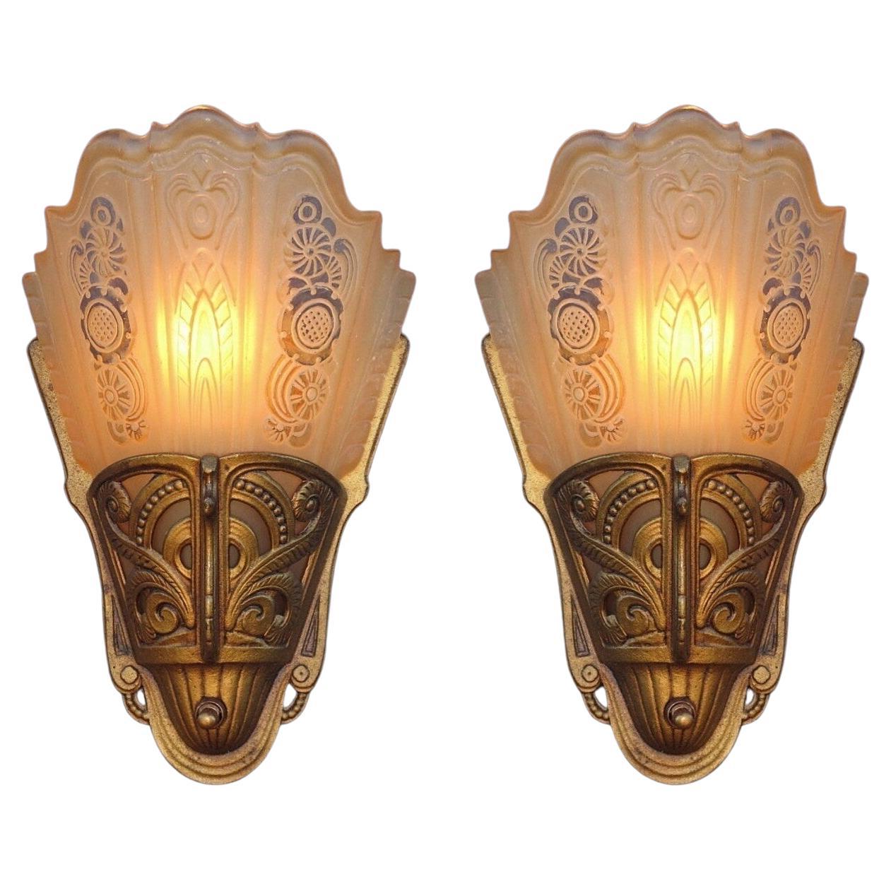 Pair Vintage Restored Regal Sconces with Consolidated Shades priced per pair For Sale