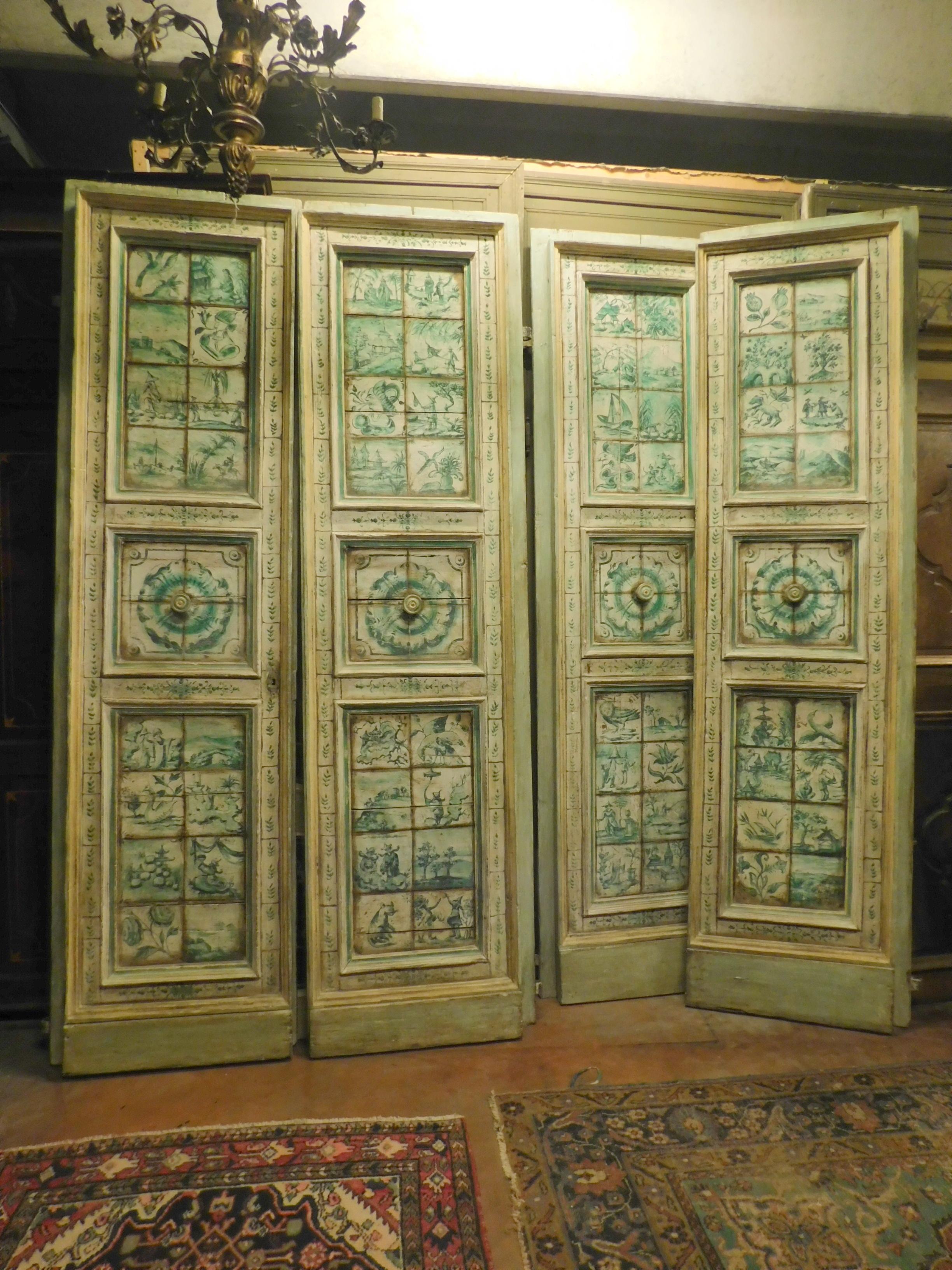 italien 5 paires de portes anciennes avec peintures à la main en majolique, Toscane, Italie, 1700 en vente