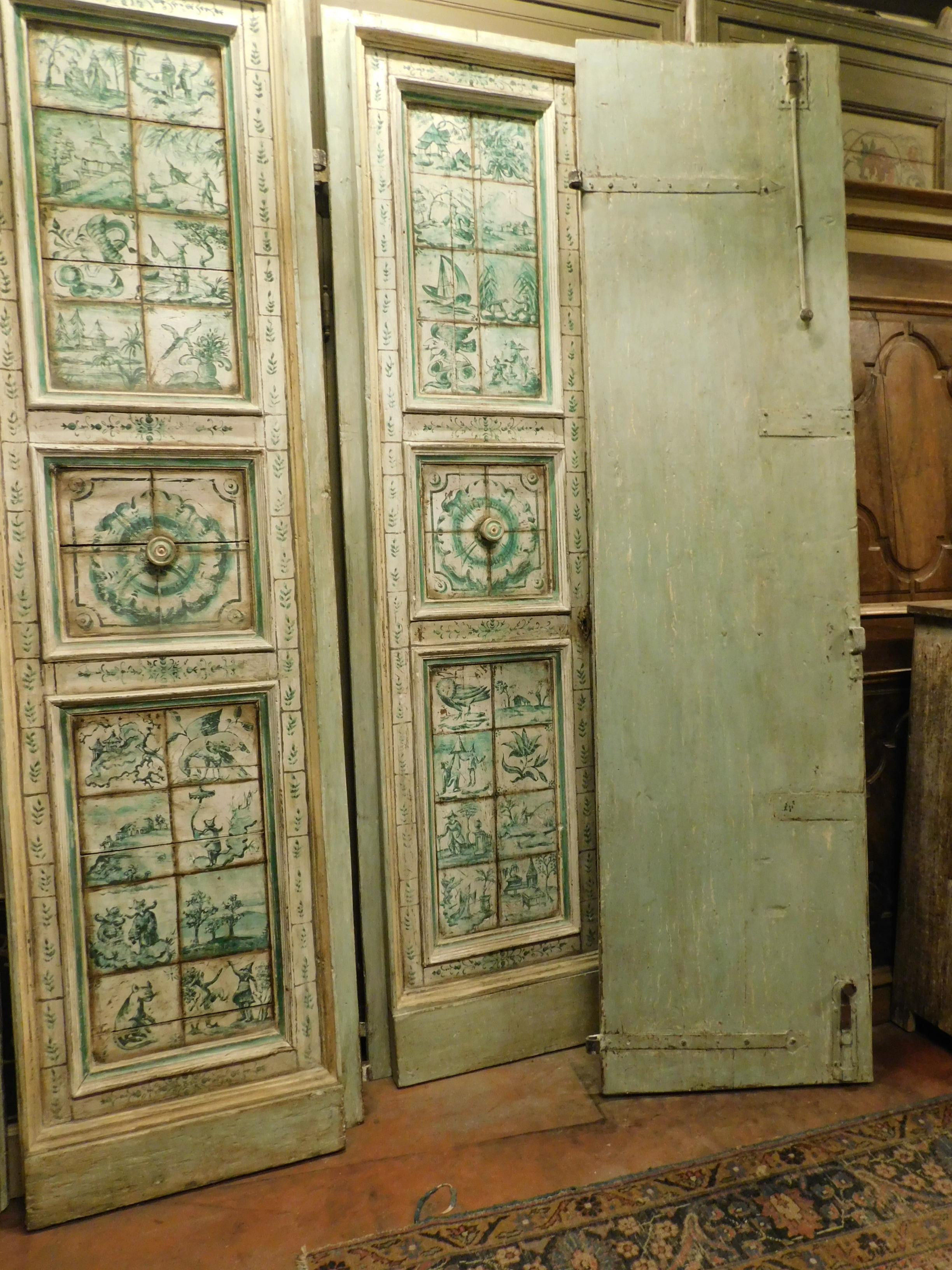 5 Pairs of Antiques Doors with Majolica Hand Paintings, Tuscany, Italy, 1700 For Sale 1