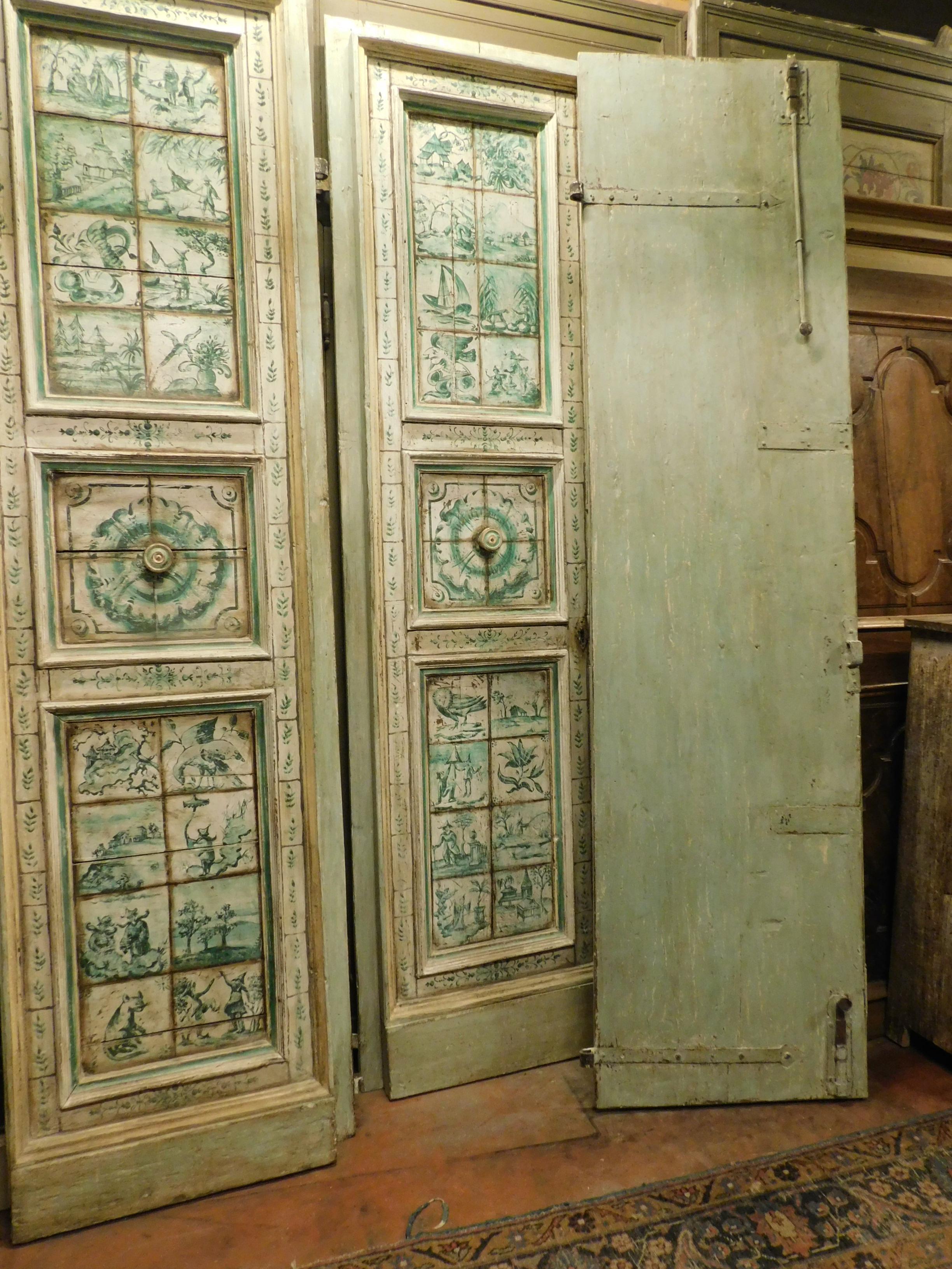 5 Pairs of Antiques Doors with Majolica Hand Paintings, Tuscany, Italy, 1700 For Sale 2