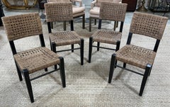 4 Palecek Blackened Pananawood & Woven Seagrass Dining Chairs, Late 20th Century