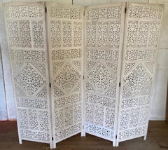 4 Panel Anglo Indian White Washed Folding Screen