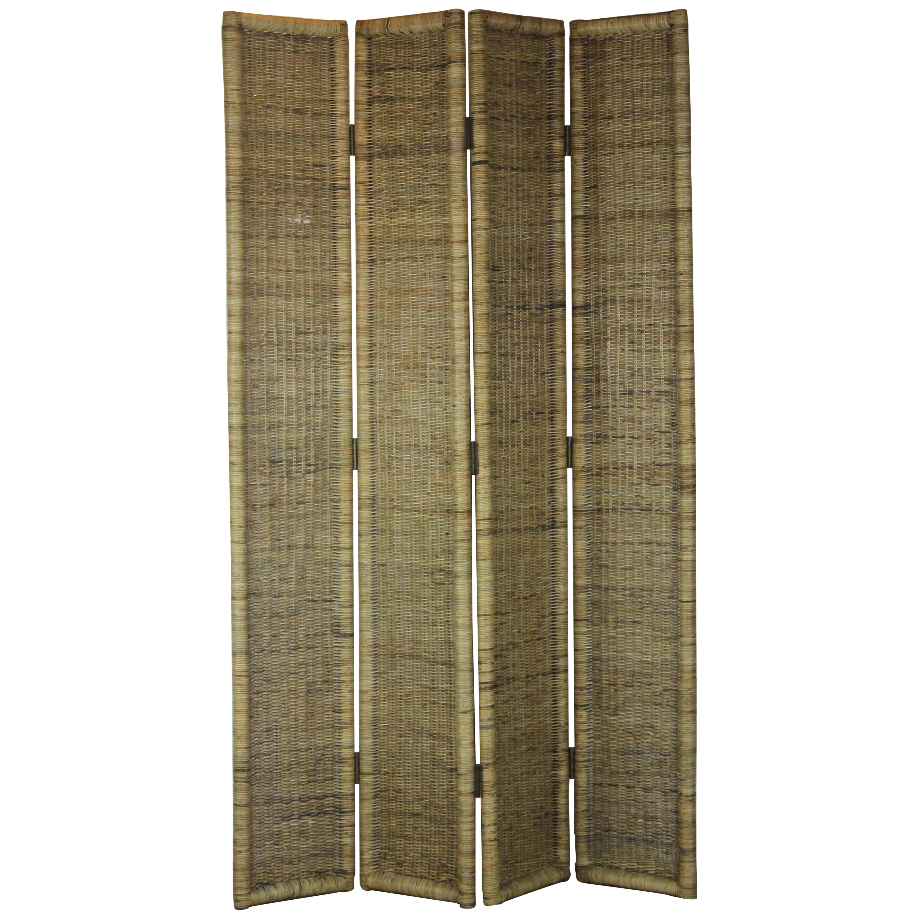 4-Panel Rattan Room Divider