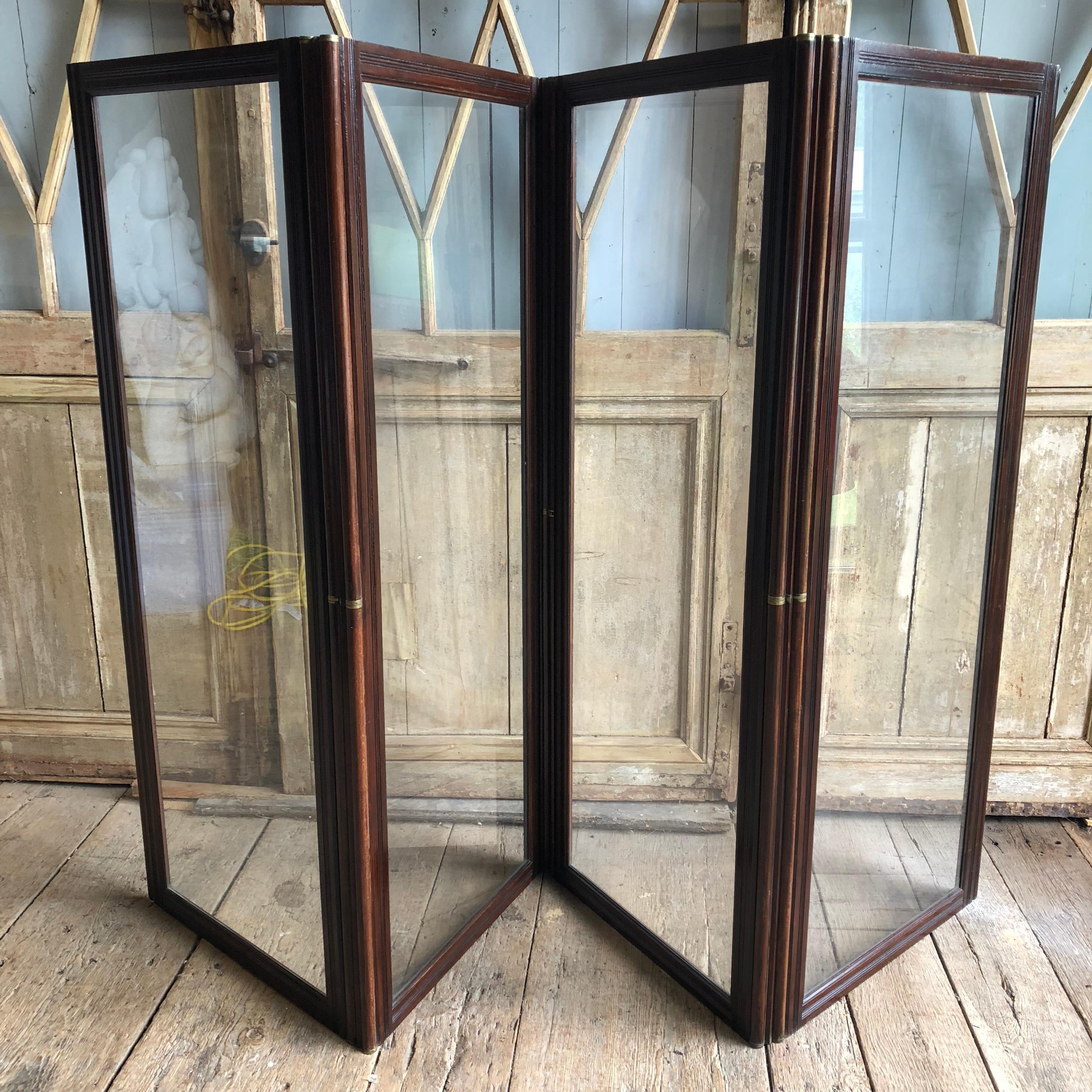 4-Panel Walnut and Glass Folding Screen, English, 19th Century 3