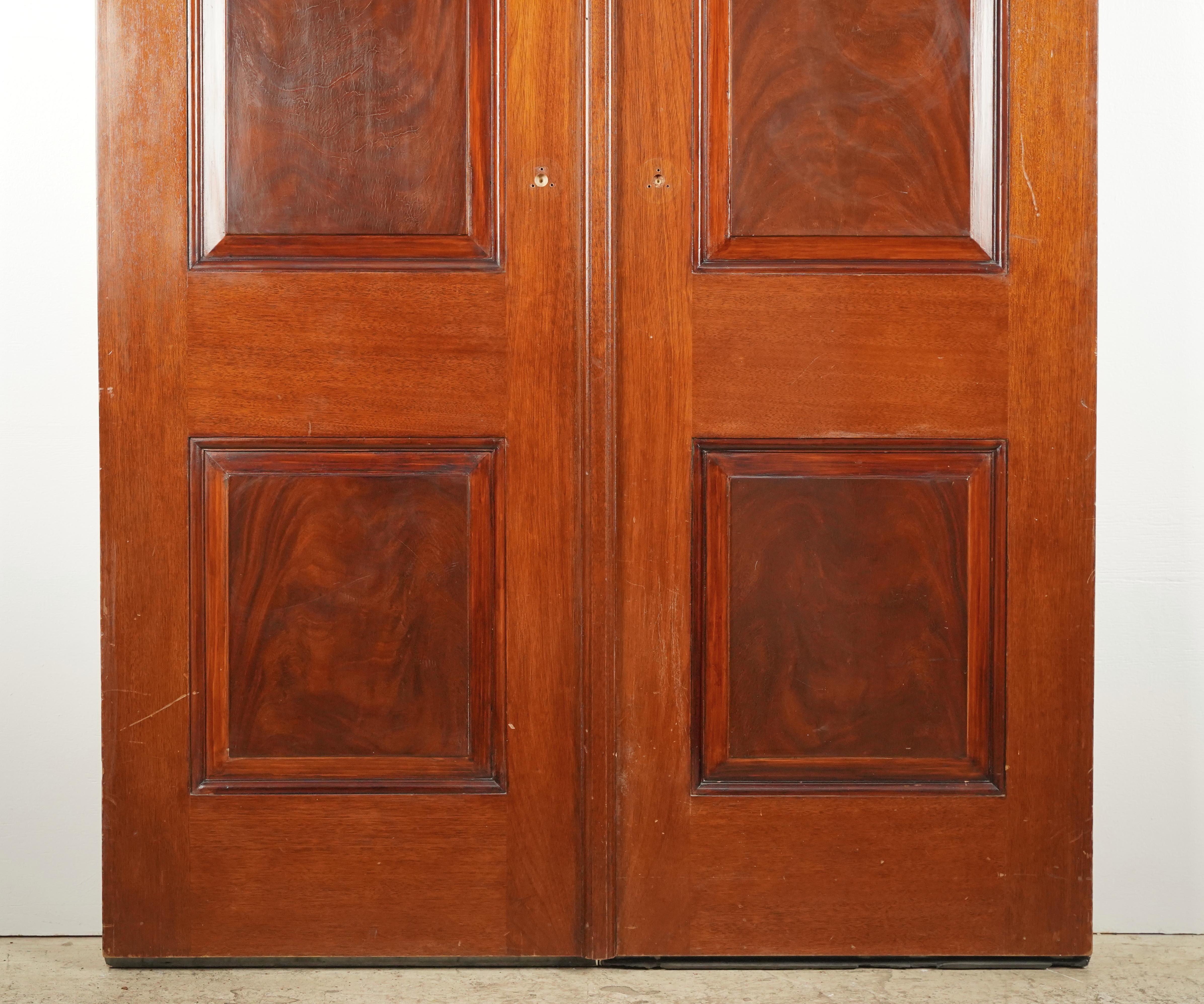 4 Panel Walnut & Mahogany Arched Double Doors 104.5 x 48.5 in. In Good Condition For Sale In New York, NY