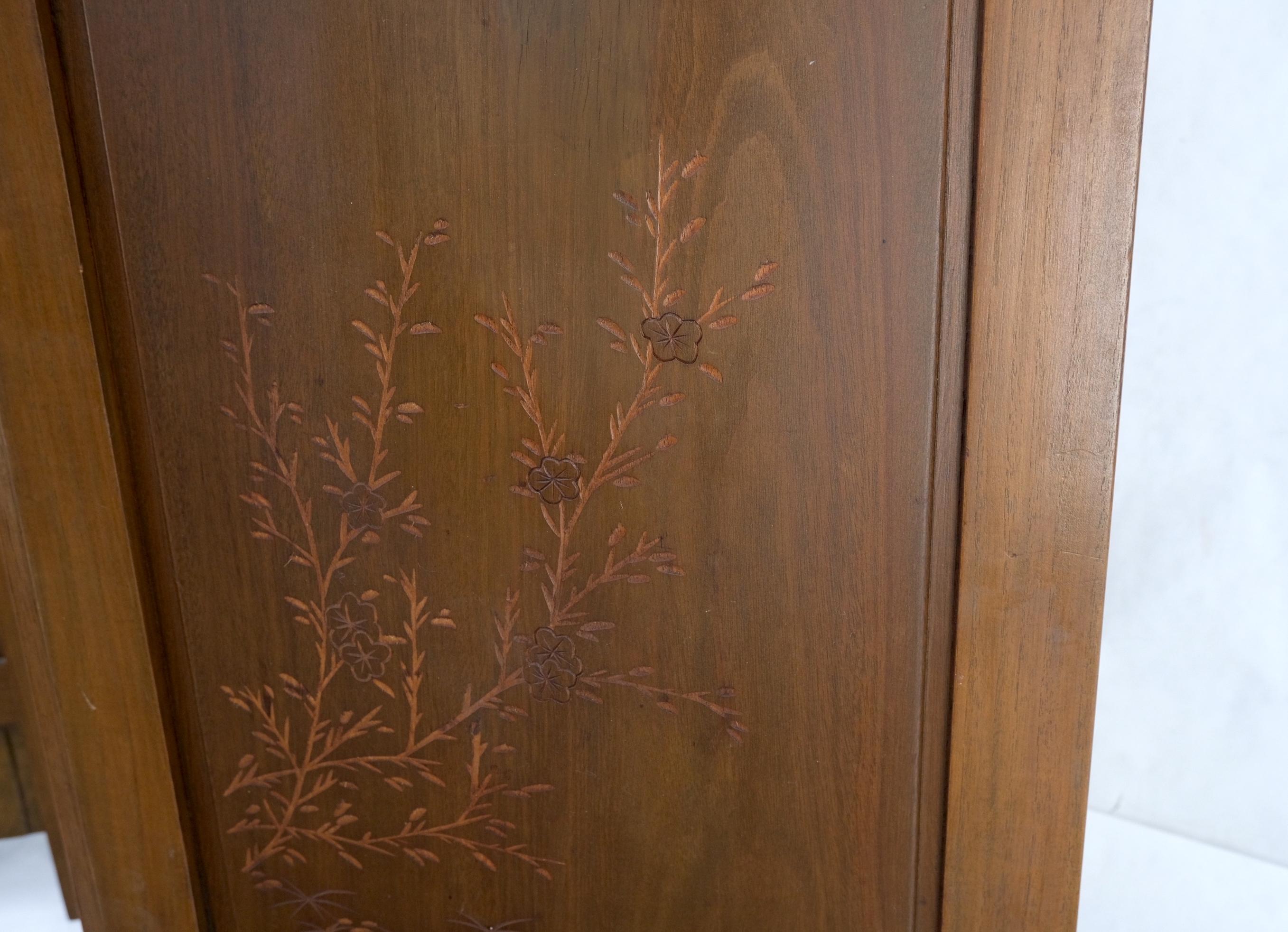 4 Panels Carved Teak Fine Details Room Divider Screen Heavy Brass Hinges Mint! For Sale 8
