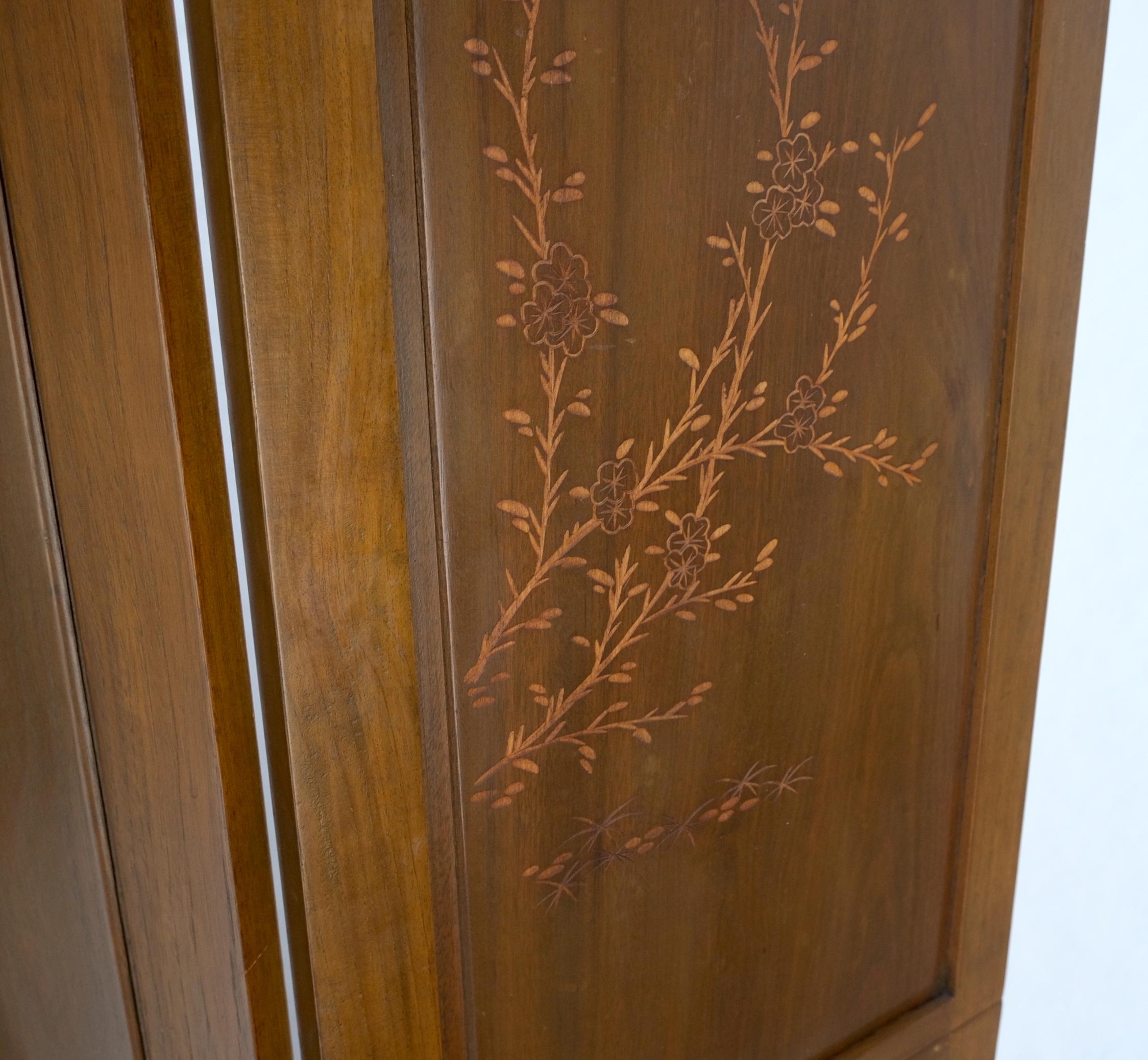 4 Panels Carved Teak Fine Details Room Divider Screen Heavy Brass Hinges Mint! For Sale 12