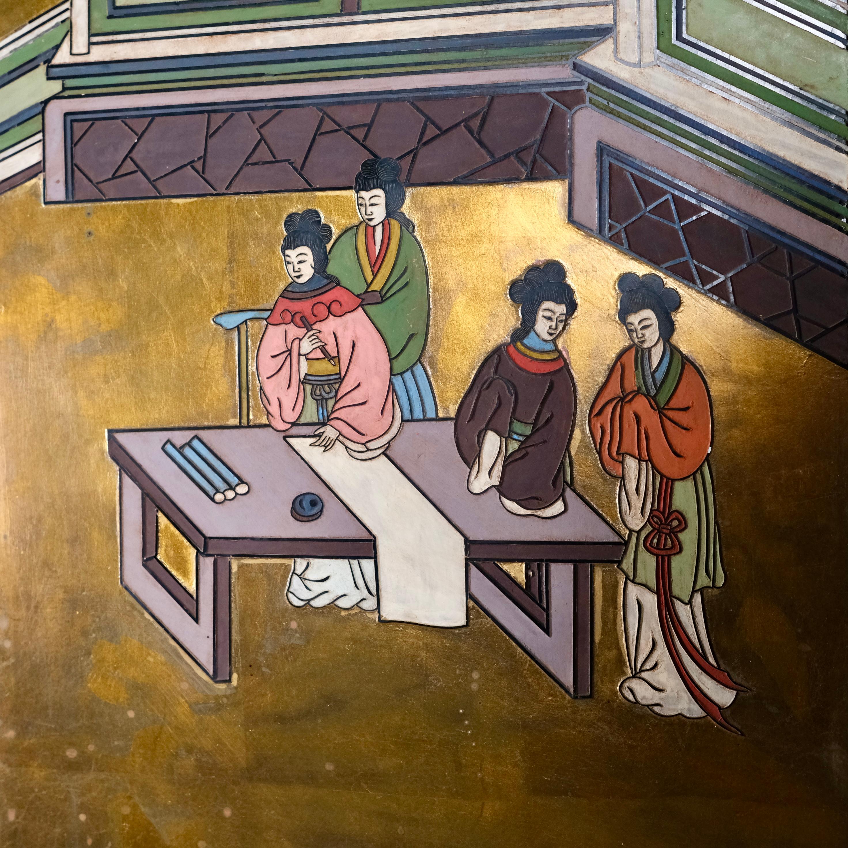4 panels Coromandel lacquer screen, China, beginning of 20th century 3