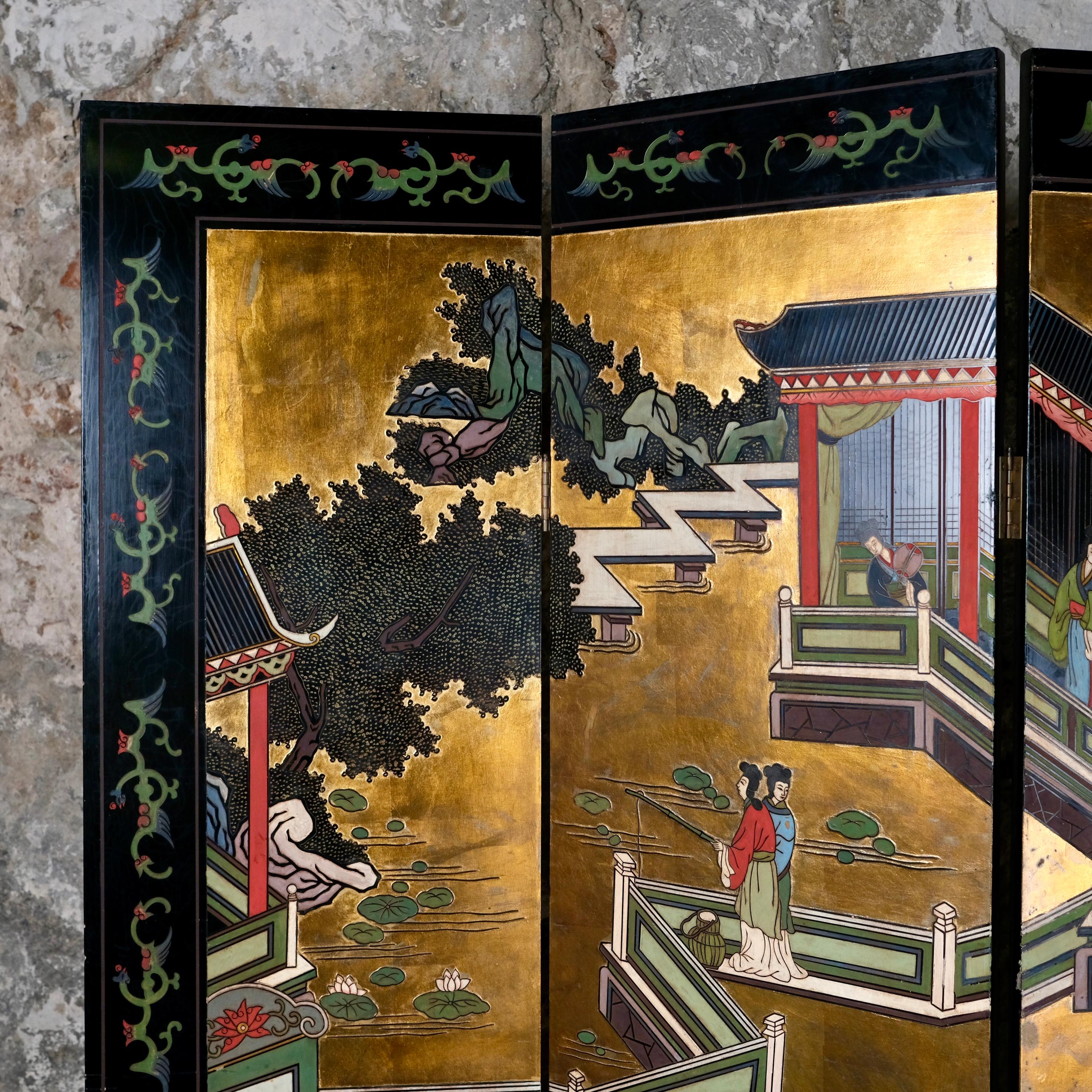 Chinese 4 panels Coromandel lacquer screen, China, beginning of 20th century