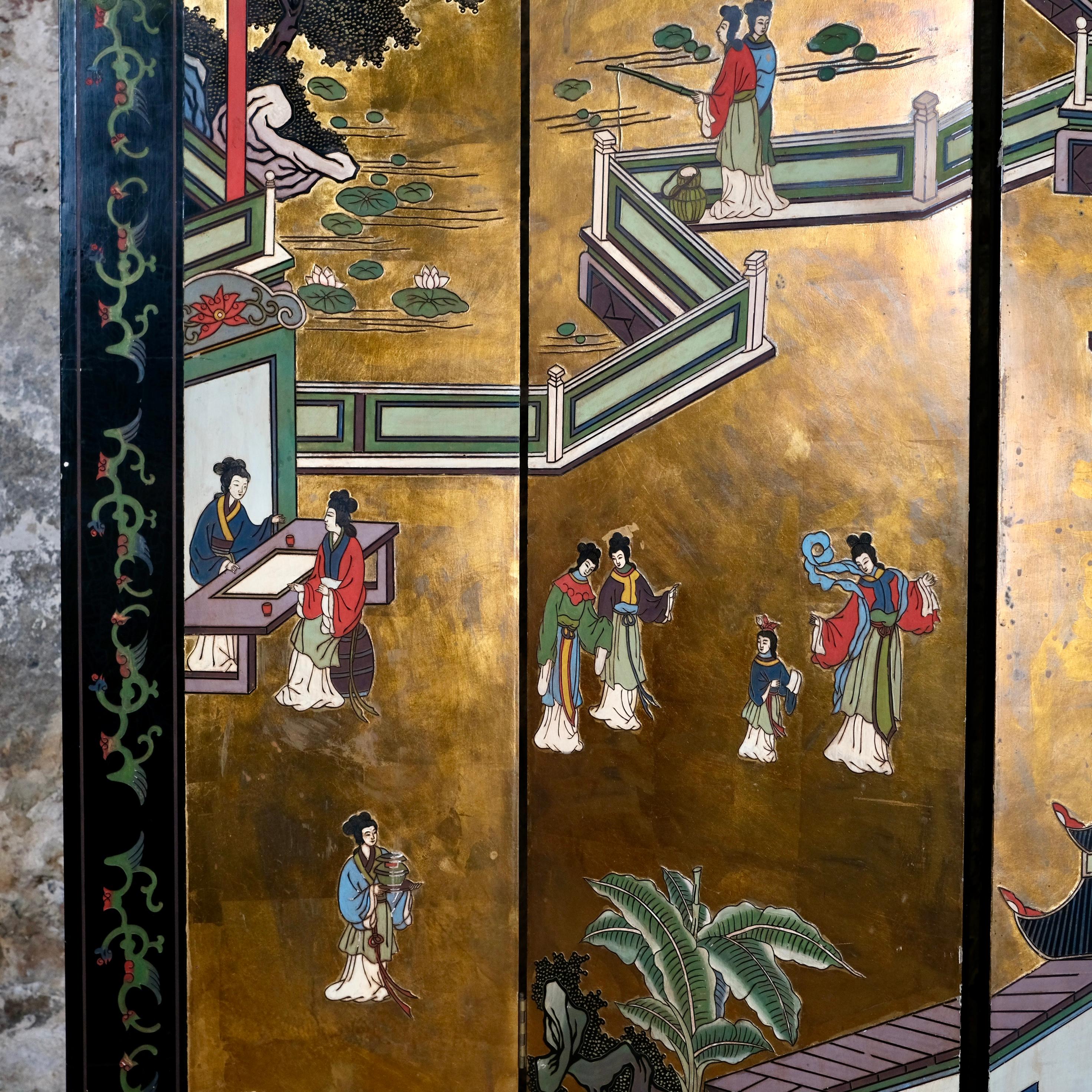 Lacquered 4 panels Coromandel lacquer screen, China, beginning of 20th century