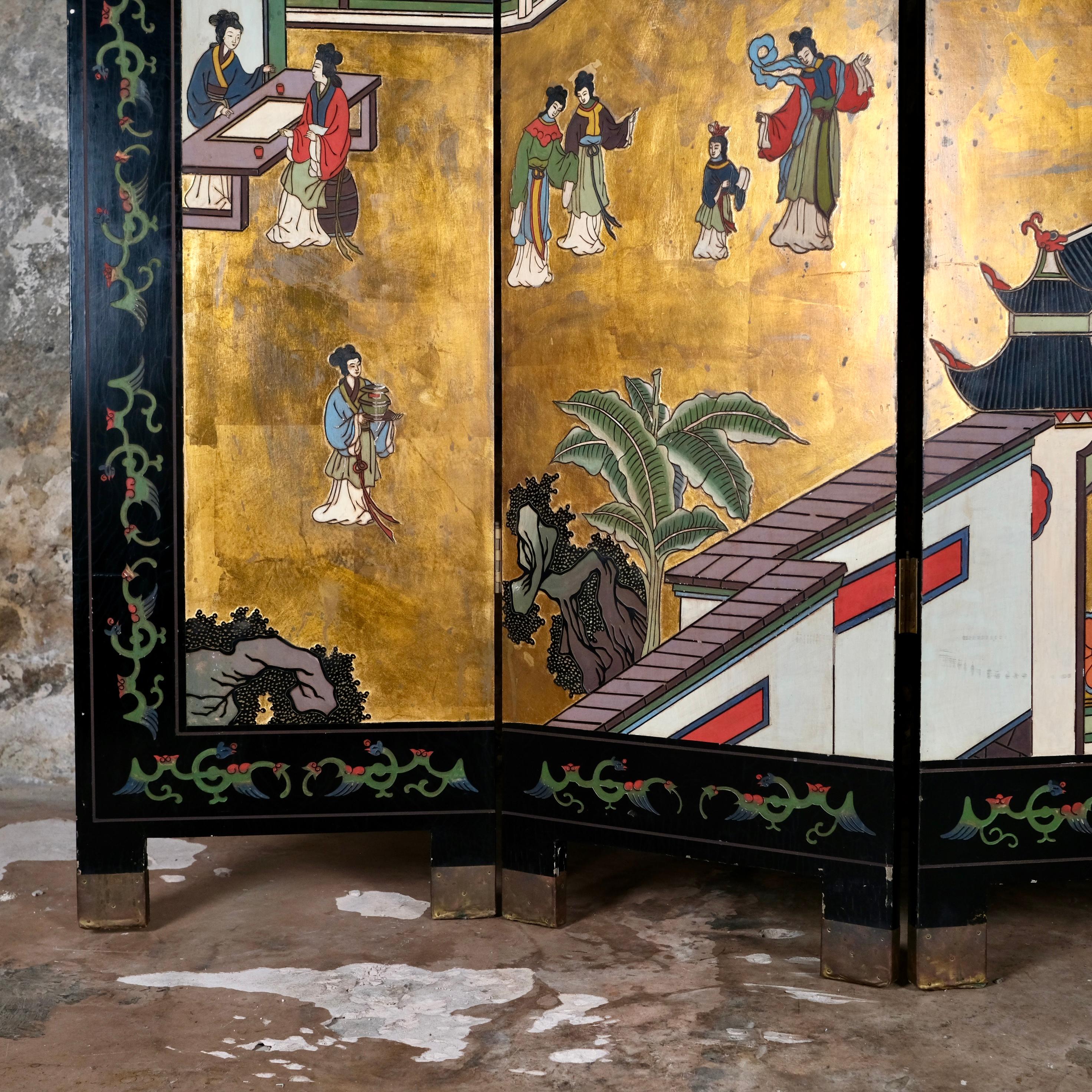 4 panels Coromandel lacquer screen, China, beginning of 20th century In Good Condition In Lyon, FR