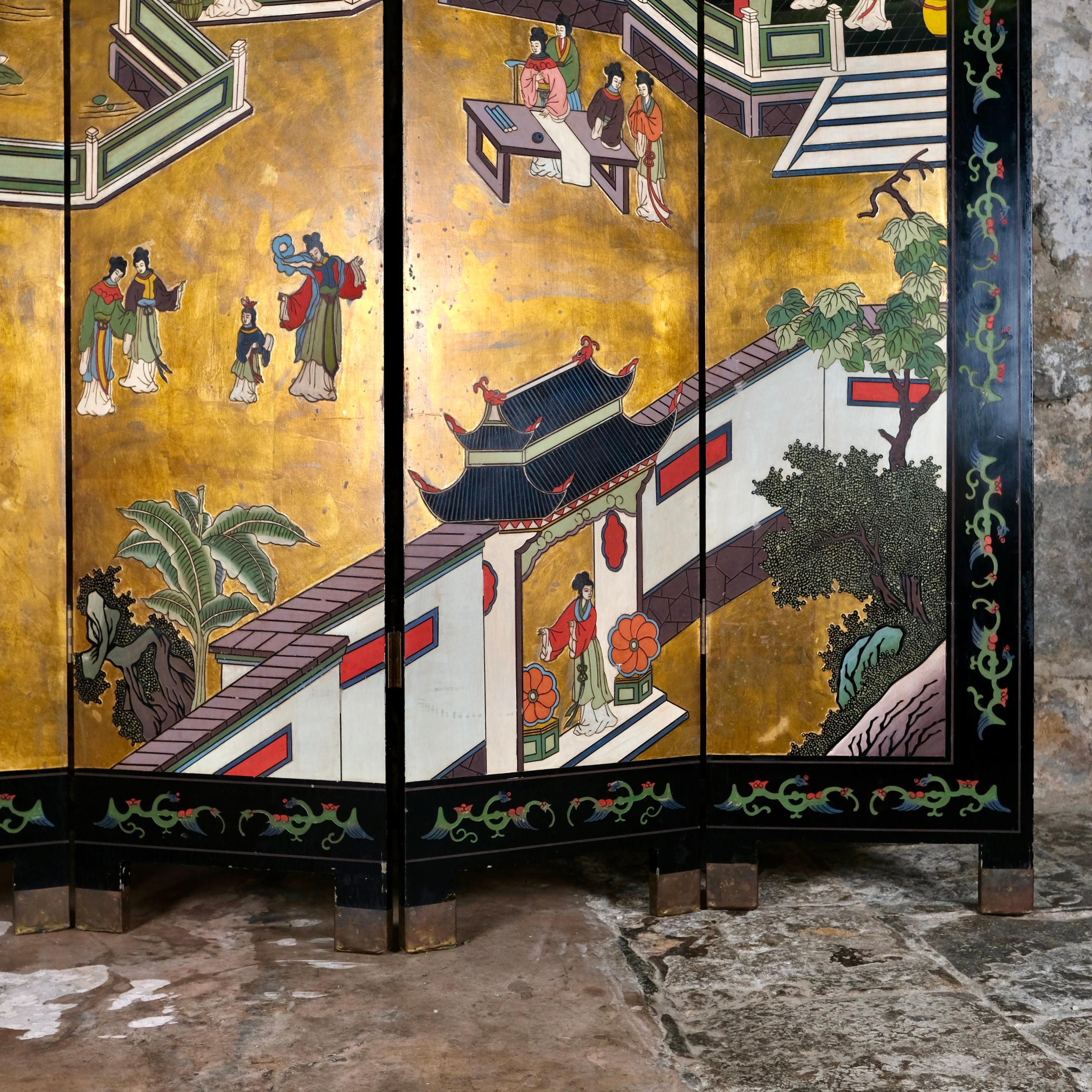 4 panels Coromandel lacquer screen, China, beginning of 20th century 1