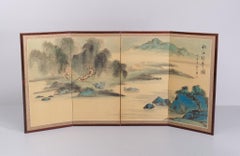 4 part folding screen hand painted Japan 1960s