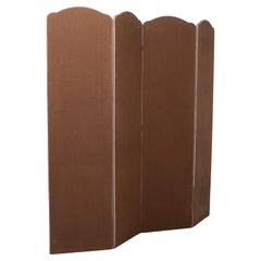4 parts Brown Linen Fabric Room Divider 1970s Holland