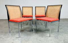 4 Paul McCobb For Lane Cane Back And Chrome Steel Dining Chairs
