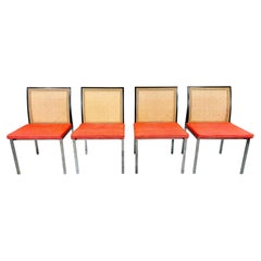 4 Paul McCobb For Lane Cane Back And Chrome Steel Dining Chairs