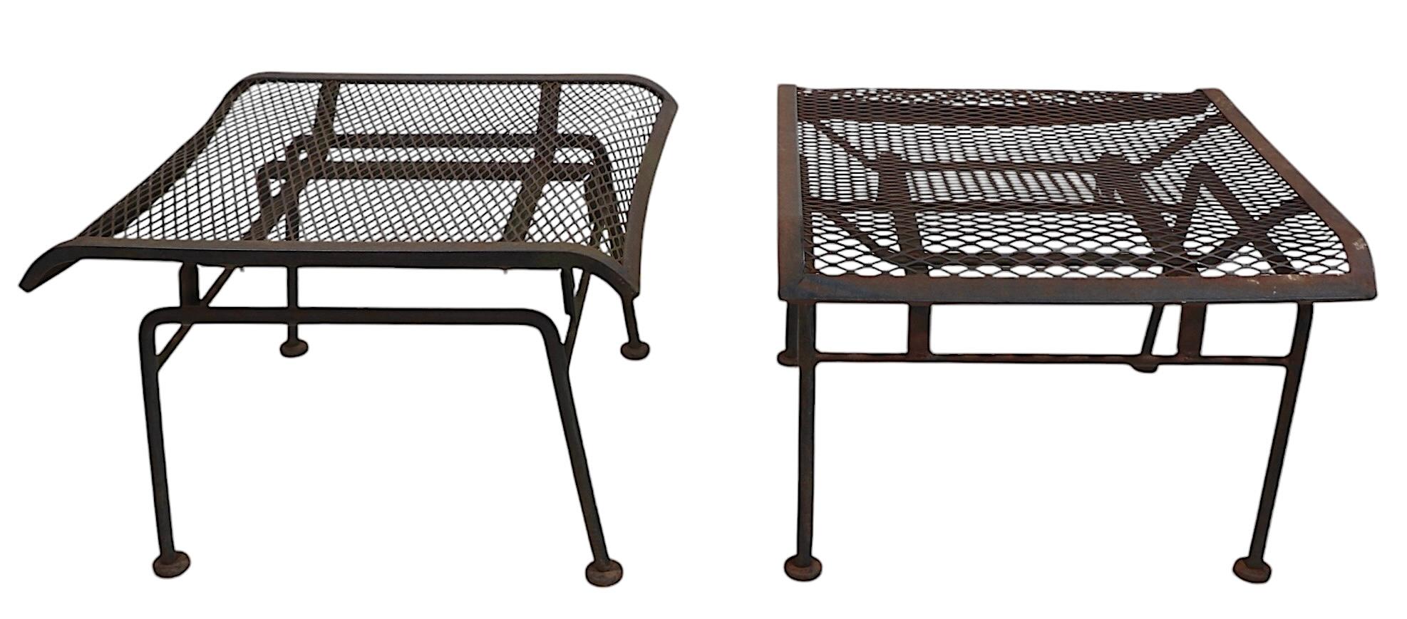 Wrought Iron 4 pc. Garden Patio Chairs and Ottomans att. to Tempestini for Salterini c 1950's For Sale