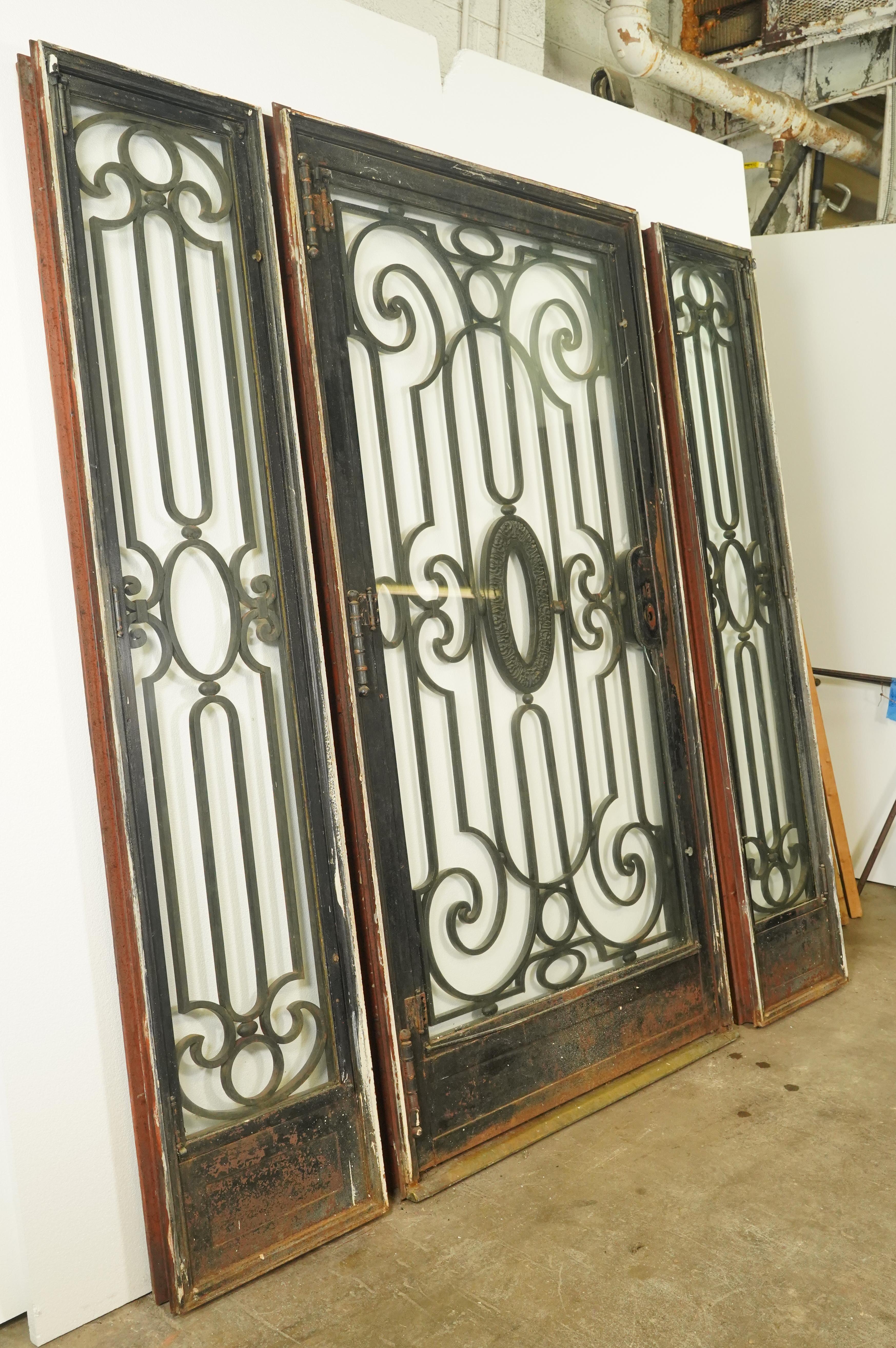 4 Pc Set Cast Iron & Glass Door w 2 Sidelights & Transom For Sale 5