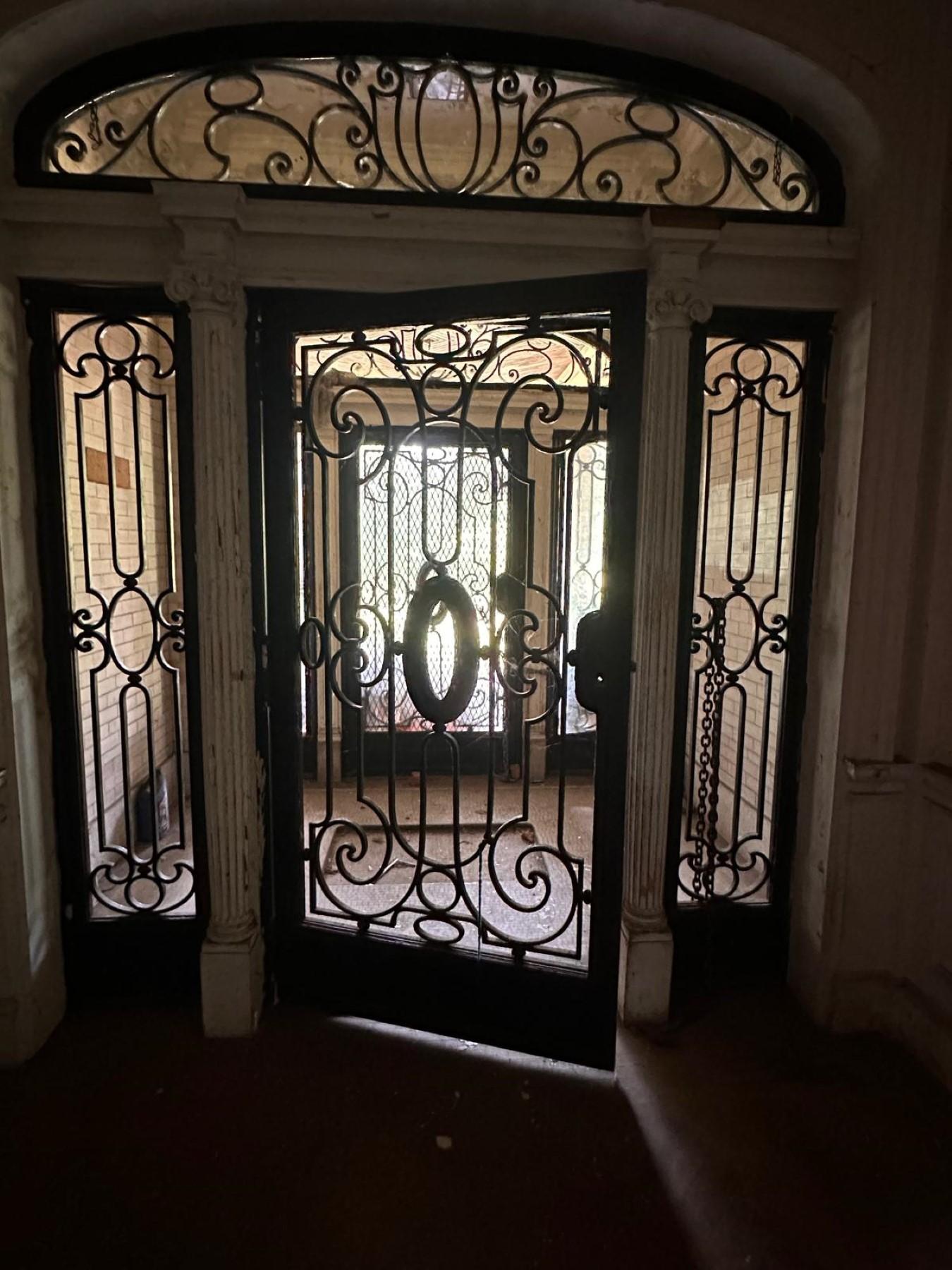 4 Pc Set Cast Iron & Glass Door w 2 Sidelights & Transom For Sale 14
