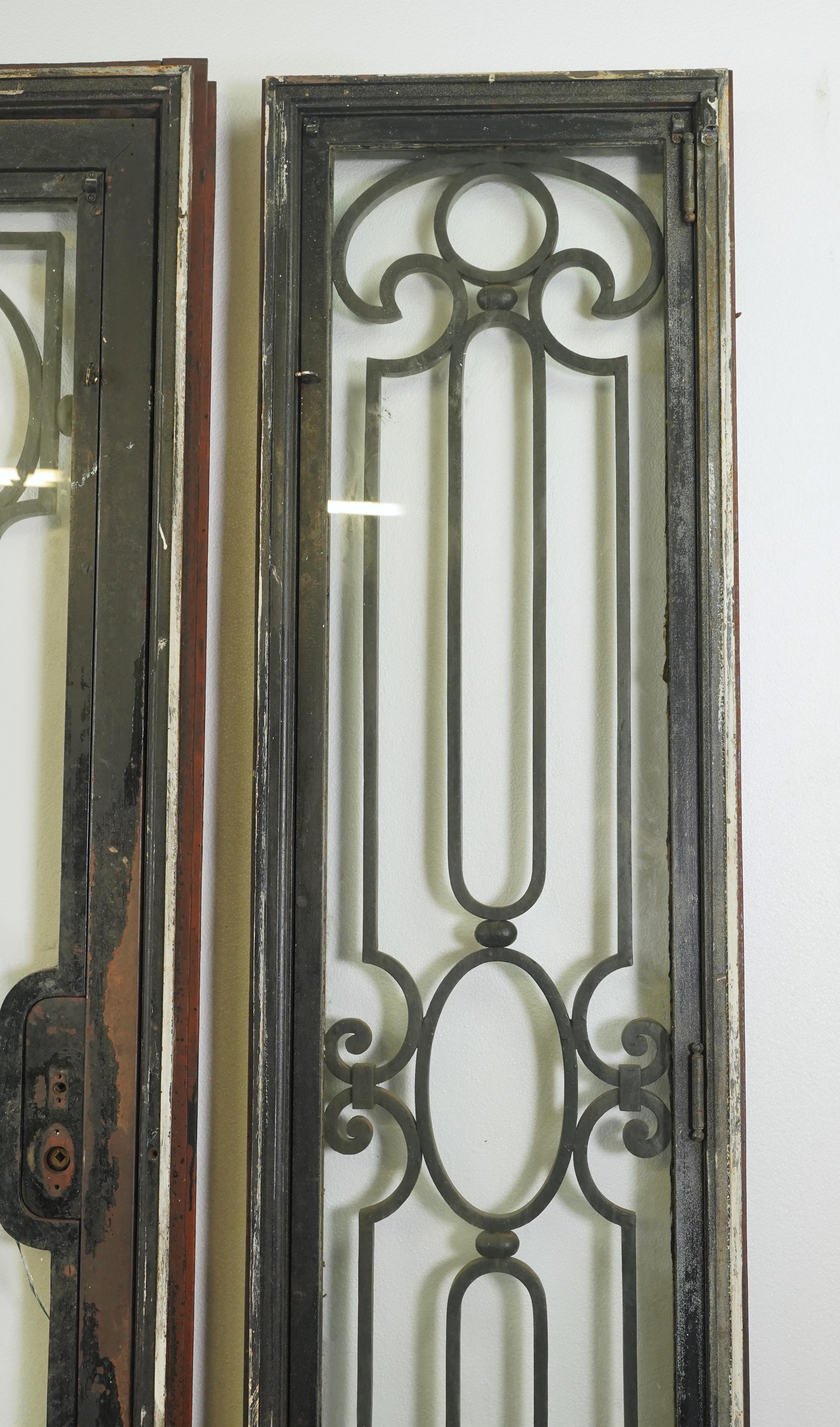 4 Pc Set Cast Iron & Glass Door w 2 Sidelights & Transom In Good Condition For Sale In New York, NY